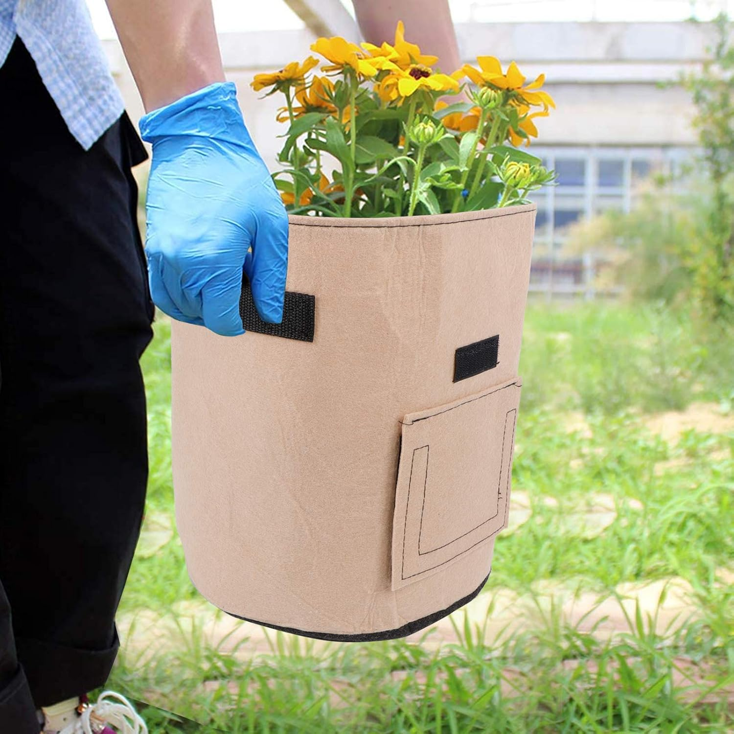 4Pcs Vegetable Grow Bags,Breathable Felt Plant Growing Fabric Pots, Indoor Outdoor Grow Containers Gardening Tool for Vegetables Flowers Plants Herbs Fruits Nursery image number 6