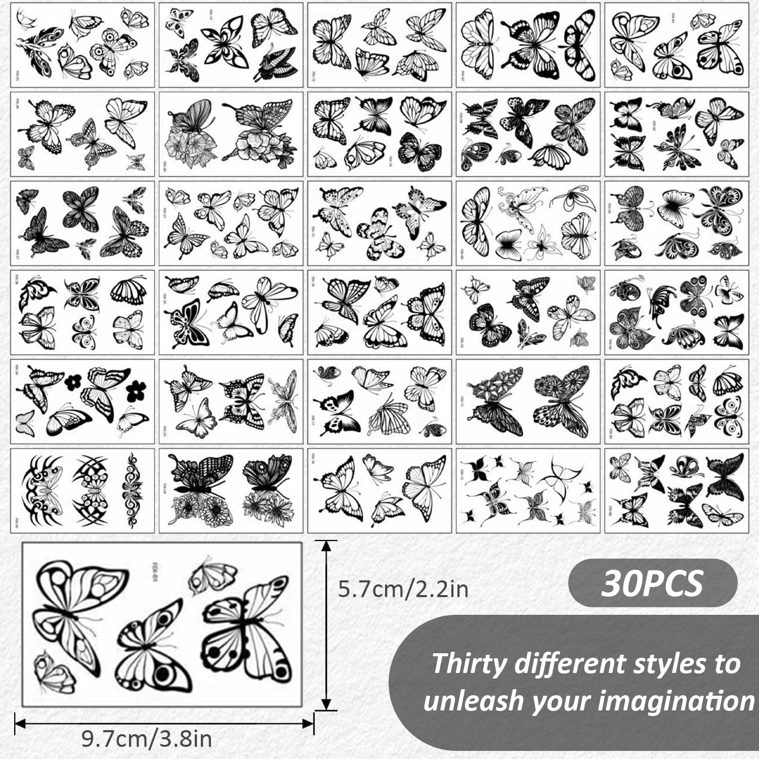 EKIND Temporary Tattoos Butterfly Designs Waterproof Long Lasting Fake Tattoos for Adults Party Festival Body Art(30 Sheets,Butterfly Styles)