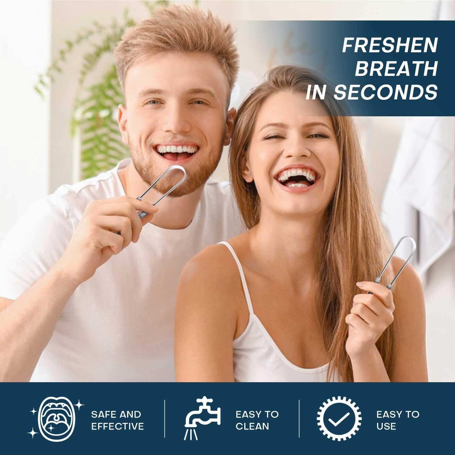 2 Pack Tounge Scrapers, Cure Bad Breath Stainless Steel Tongue Cleaner Metal Scrubber with Travel Case for Adults, with Non-Synthetic Grip Surgical Grade Dental Kit for Eliminating Halitosis Treatment