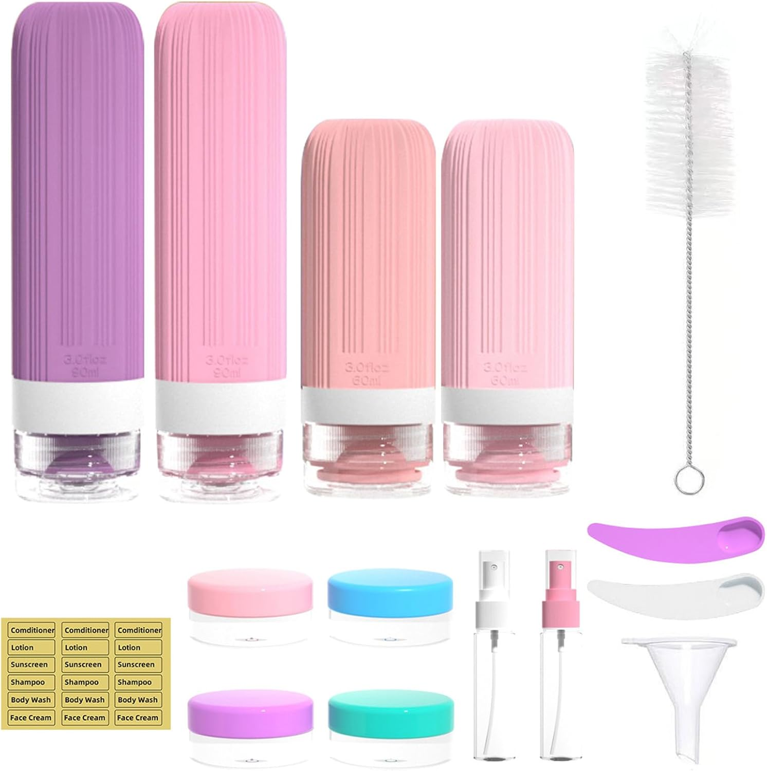 16 Pack Travel Bottles Set for Toiletries, TSA Approved Leak Proof Silicone Squeezable Containers for Toiletries, Refillable Cosmetic Kits for Conditioner Shampoo, Lotion & Body Wash (BPA Free)