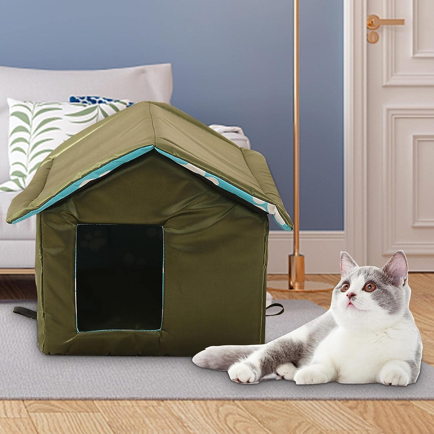 Outside Cat House | Portable Outdoor Cat Bed with Removable Soft Mat - Weatherproof Cat Houses for Outdoor Cats Dogs and Small Animals image number 1