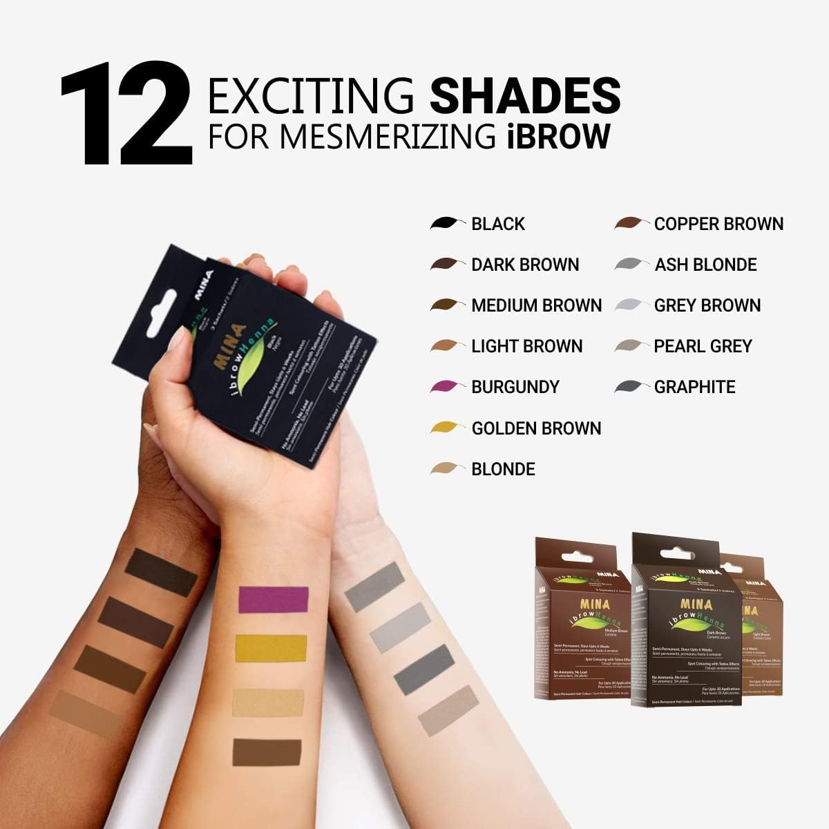 Mina Ibrow Henna Pearl Grey Regular Pack & Tinting Kit for Eyebrow Colours with Eyebrow Stencils (Combo Pack) (Pearl Grey) image number 2