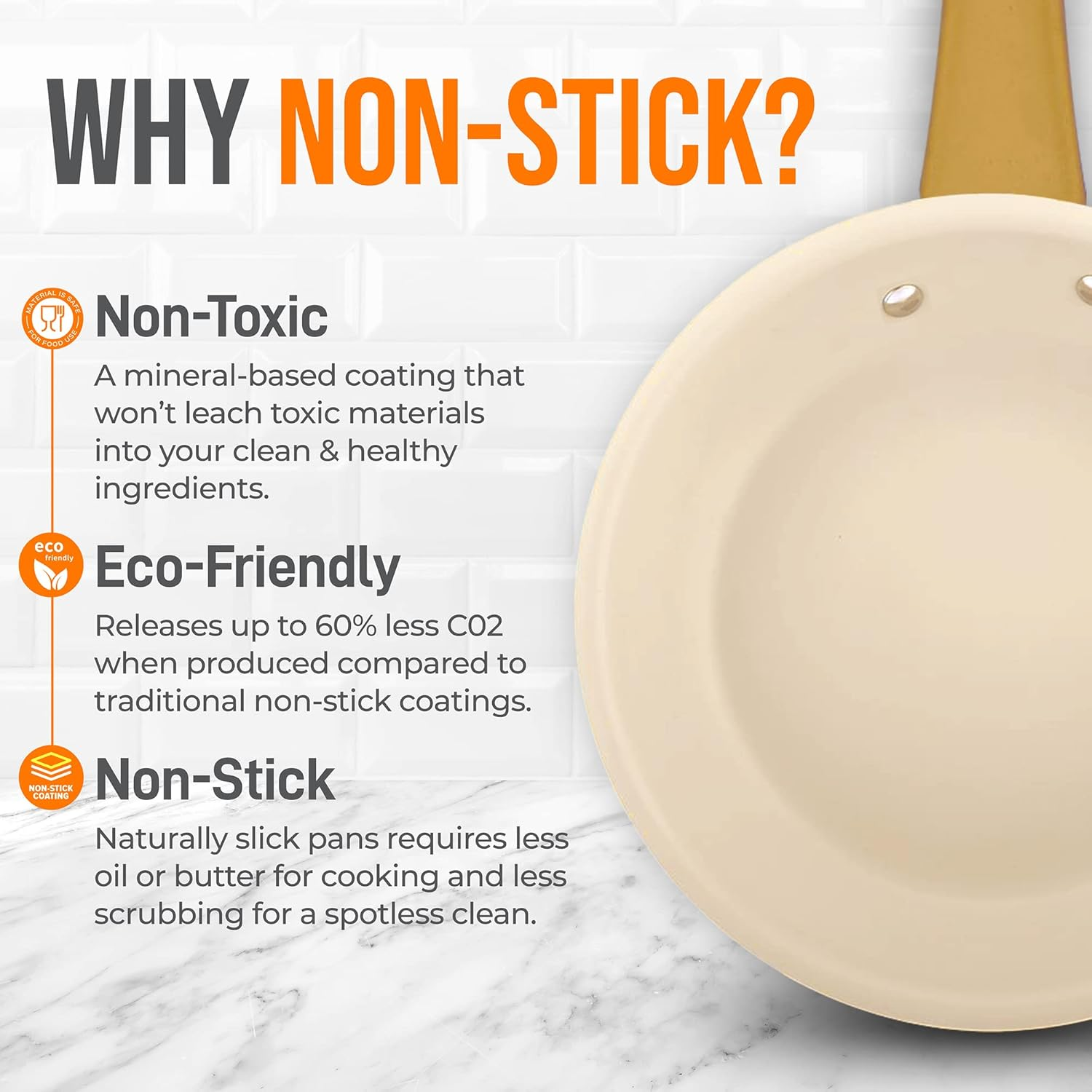 Nutrichef 8&rdquo; Small Fry Pan - Professional Home Cookware Small Skillet Nonstick Frying Pan with Golden Titanium Coated Silicone Handle, Ceramic Coating, Stain-Resistant and Easy to Clean image number 6