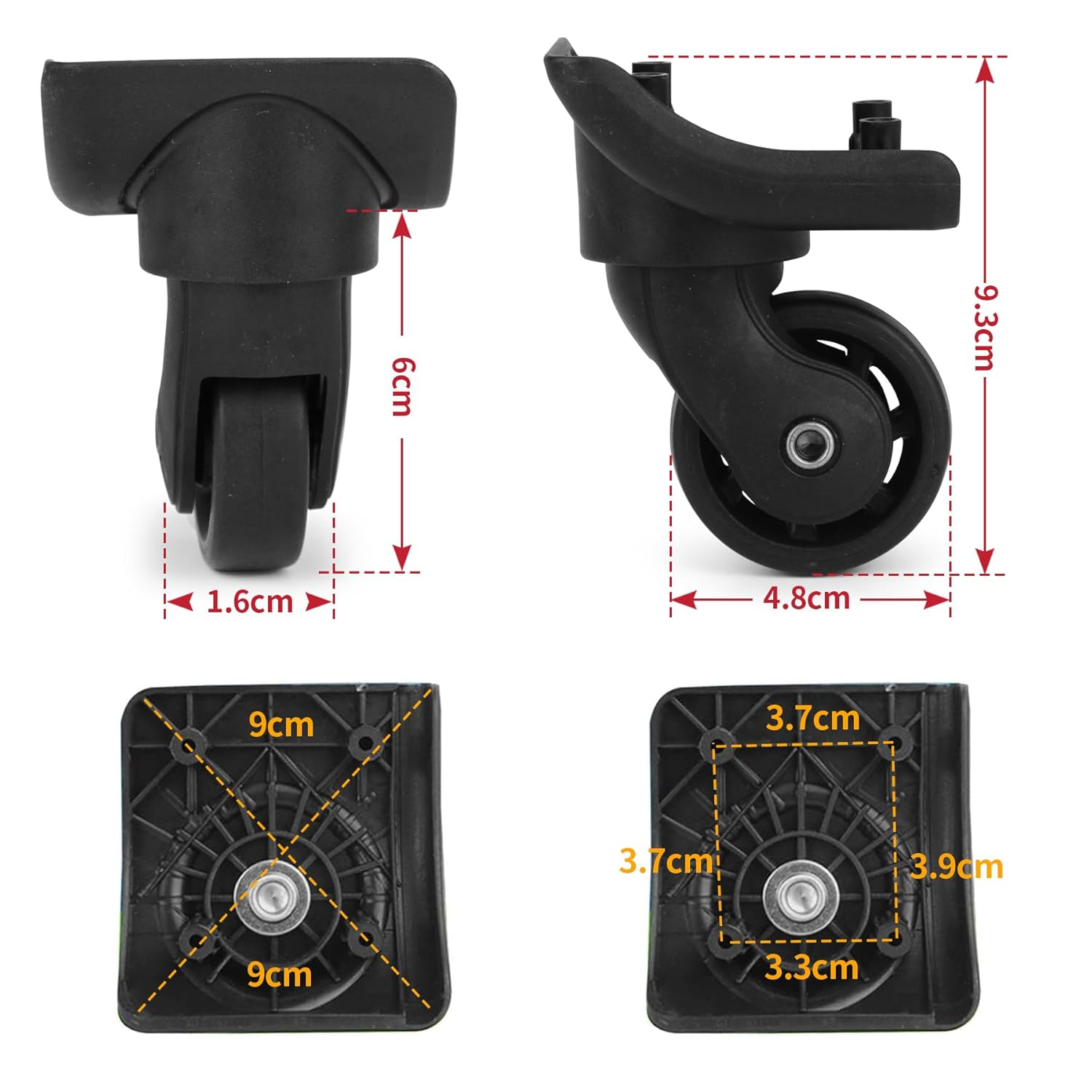 Luggage Wheels Replacement Kit, Spinner 360 Degree Wheels for Travel, Suitcase Plastic Repair Wheel Set, Mute Wheels Pack of 2 image number 5