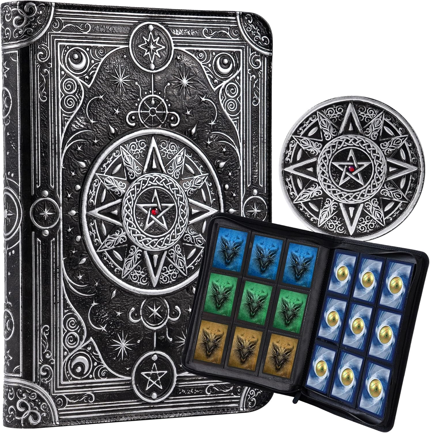 Star Mage Trading Card Binder - 9 Pocket Ringless TCG Binder - Premium Faux-Leather - 432 Side-Loading Pockets - Perfect Storage Holder for MTG, and Many TCG & Trading Card Collections (Blue Jewel)