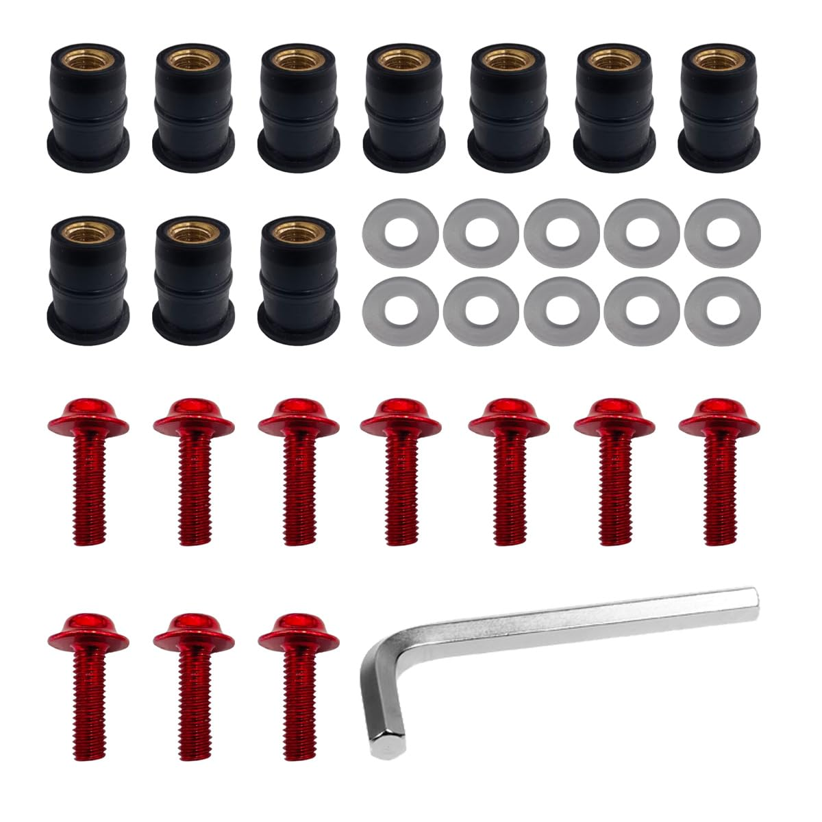 10 PCS Motorcycle Windshield Bolts Kit, Aluminum Body Mounting Screws Set, Universal Fairing Well Nuts Fastener Screw for Motorcycle Windshield and Body Panels (Black)