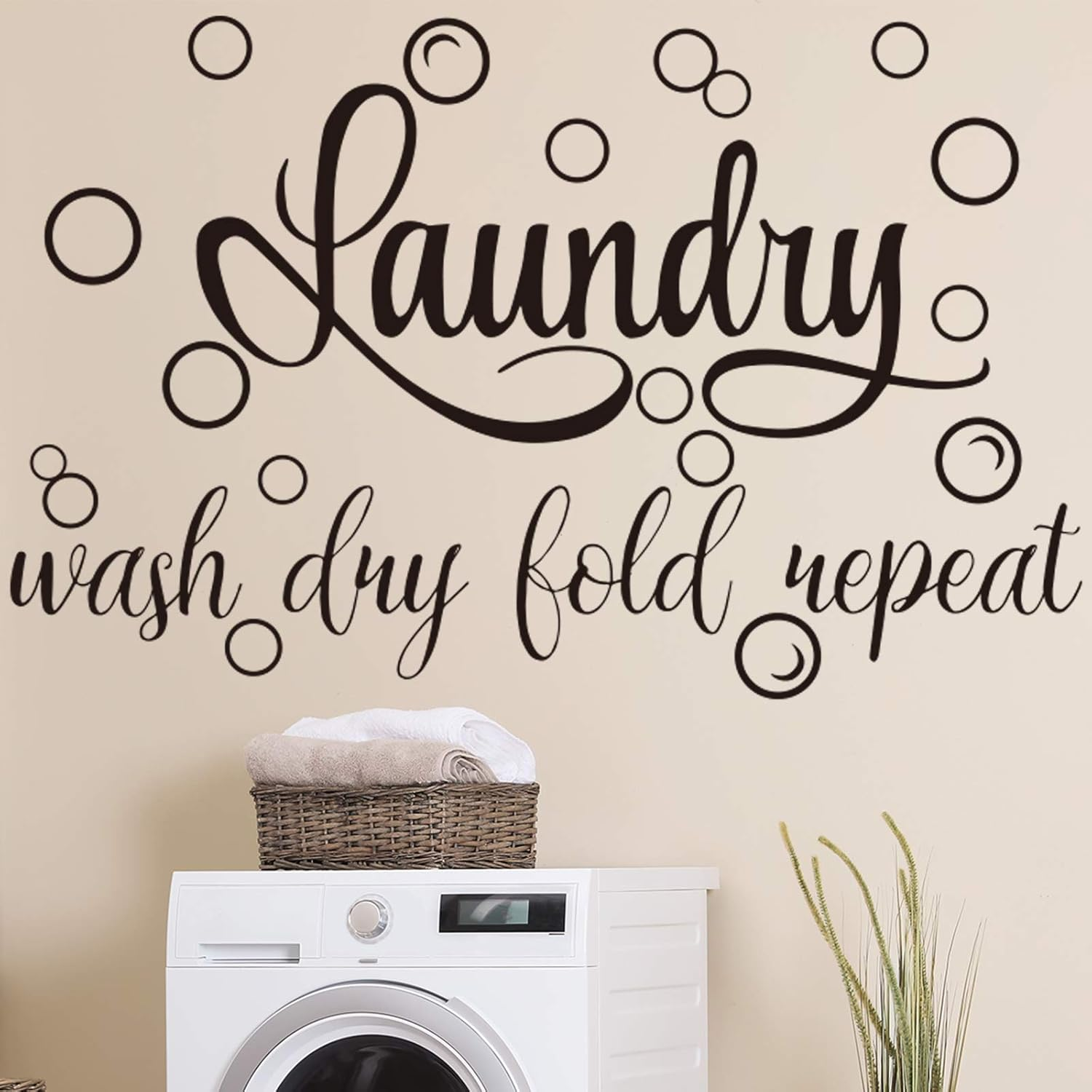Zonon Laundry Room Sign Decals Decor Bubble Quote Stickers Wash Dry Fold Repeat Wall Signs Arts Funny Laundry Room Signs for Bathroom Home Decorations Supplies(13.8 X 21.7 Inch,Black)