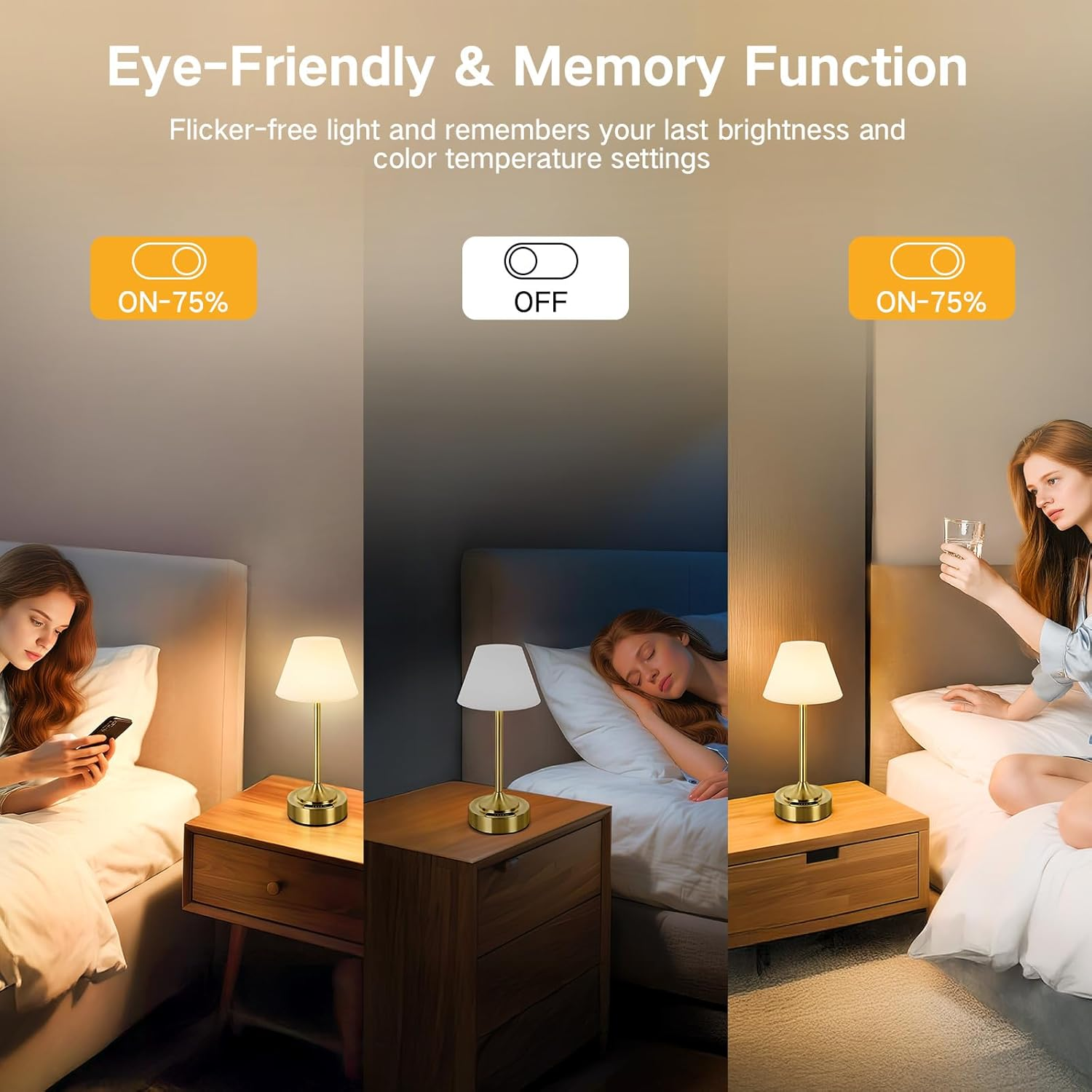 OUTON Rechargeable Cordless Table Lamp, 3 Color Temperatures & Stepless Touch Dimming, Battery Indicator & USB-C, Portable Waterproof Wireless Night Light for Bedroom, Bathroom, Dining, Patio (2Pack) image number 1