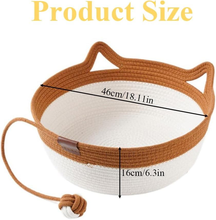 Cotton Rope Cat Basket, Foldable Woven Cat Litter, Cute Pet Bed with Play Rope Ball, Environmentally Friendly Woven Pet Sleeping Basket, Washable for Small Animals