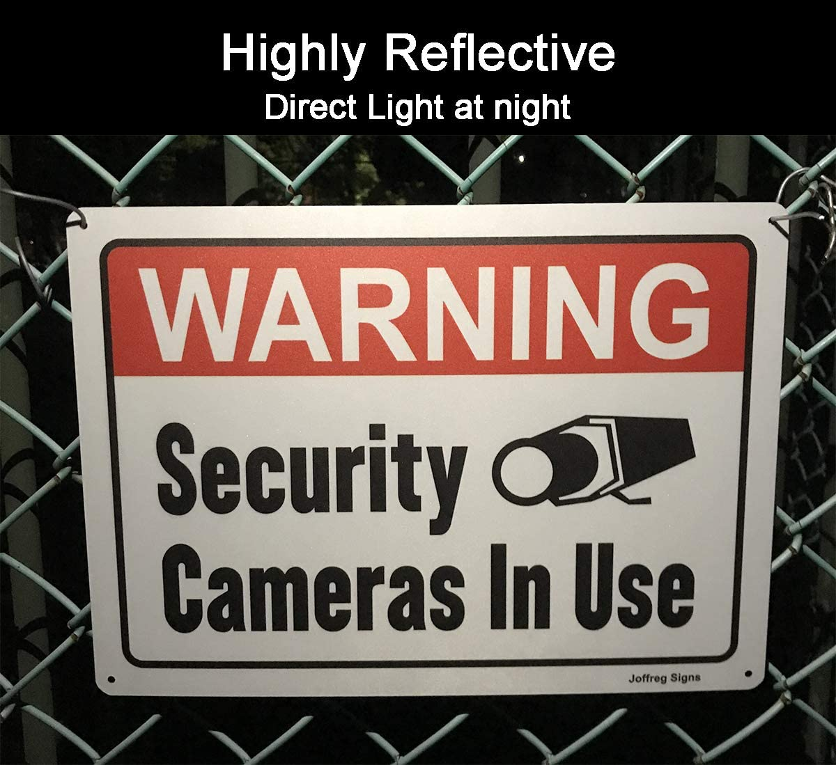Joffreg Warning Security Cameras in Use,Video Surveillance No Trespassing Sign,18 X 25 Cm,Reflective Aluminum,Uv Protected,Weatherproof and Fade Resistant,Easy to Install,Outdoor or Indoor Use,2 Pack image number 4