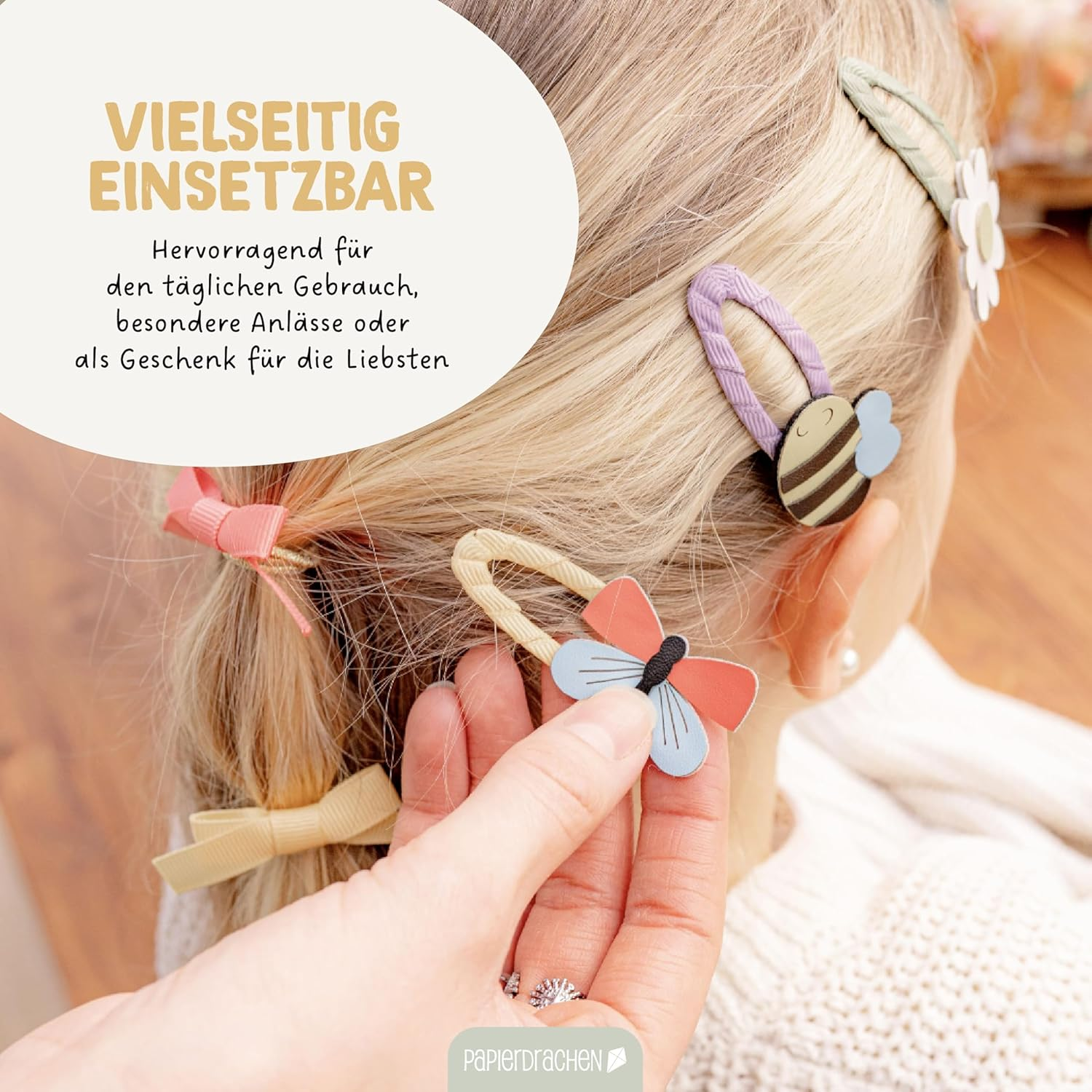 Papierdrachen Spring Hair Accessories Set - 48 Pieces - Durable and Robust - Hair Clips - Hair Bobbles - Accessories - with Appliques - for Long and Fine Hair image number 5