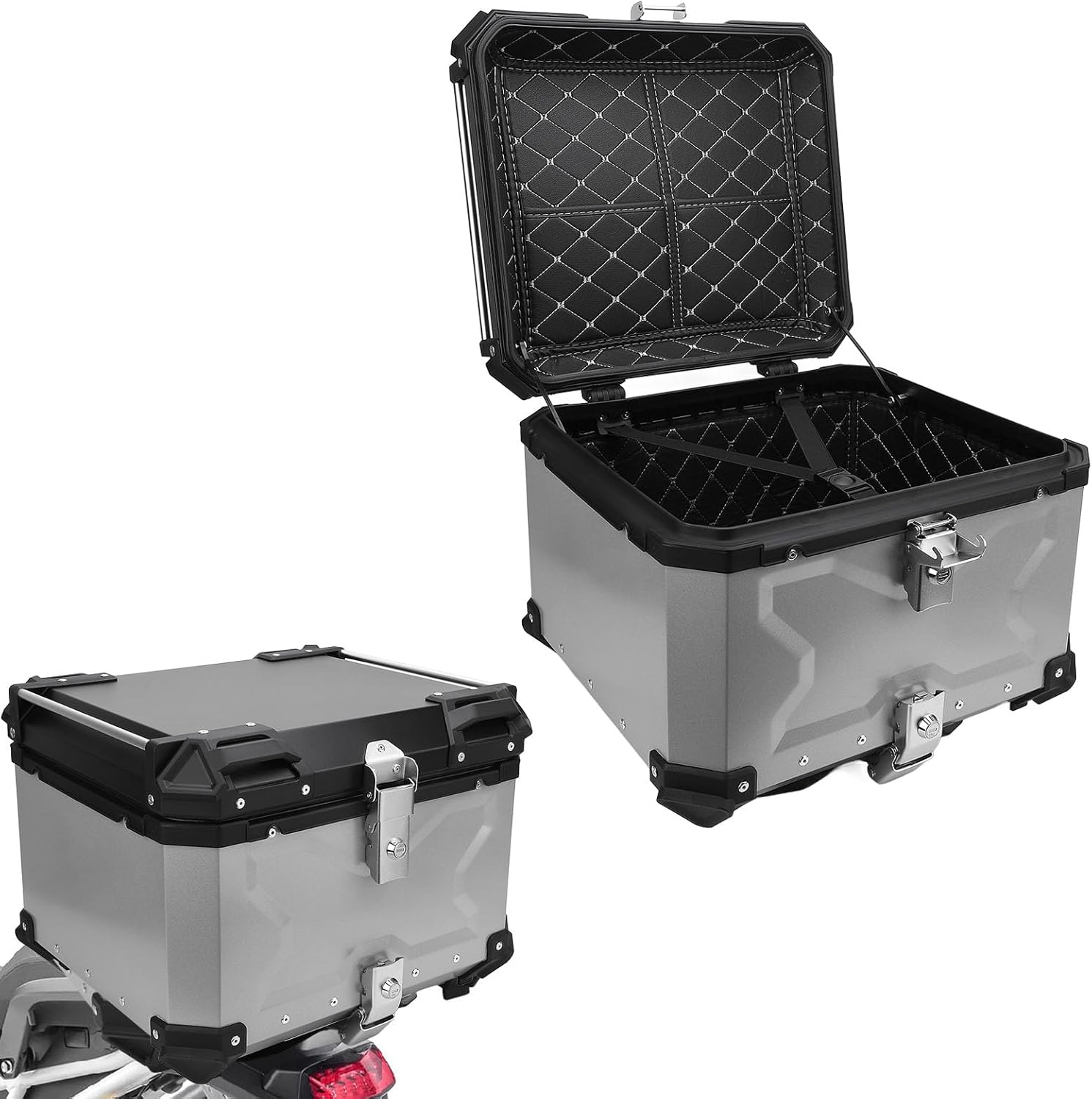 Motorcycle Top Case, 55L Motorcycle Tail Box Bag, Waterproof Aluminum Motorcycle Trunk with Security Lock, Easy Installation with Bottom Plate, Universal Motorcycle Accessories image number 4