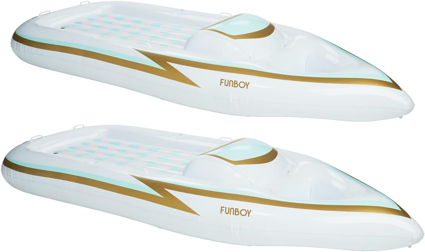 FUNBOY Giant Inflatable Yacht Speed Boat Pool Float, Two Cupholders, Luxury Float for Summer Pool Parties and Entertainment, Bundle Pack of 2