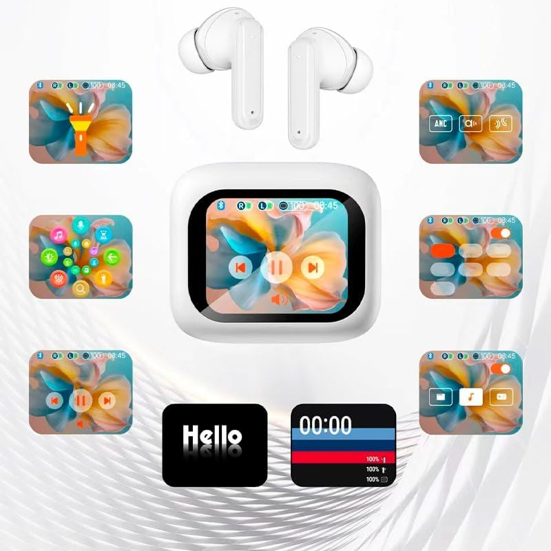 Cool Ambient Stereo Bluetooth Earbuds LCD Headphones White image number 4