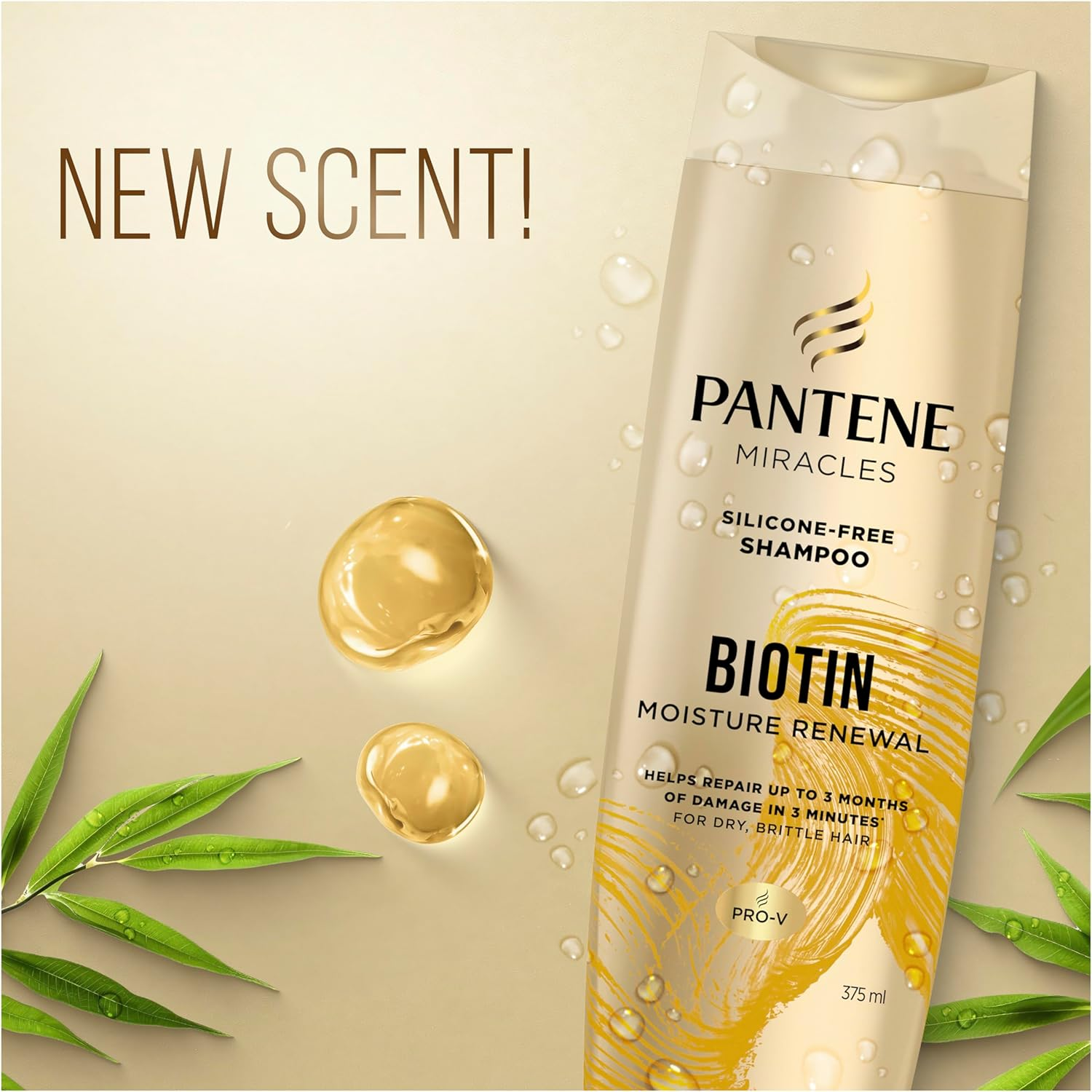 Pantene Miracles Biotin Moisture Renewal Silicone-Free Shampoo 375 Ml (Pack of 2) image number 3