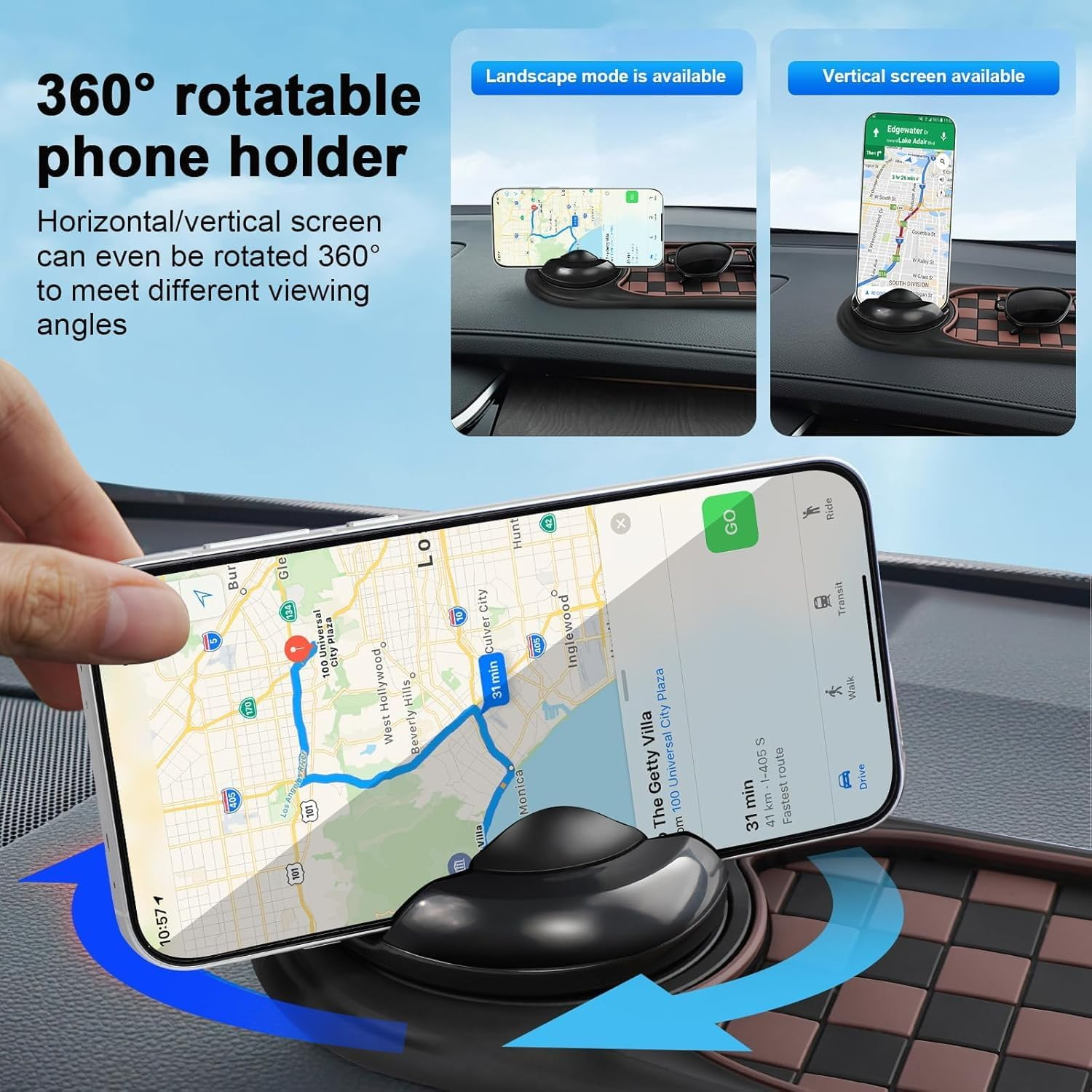 Multifunction Car Anti-Slip Mat Phone Holder, Universal Non-Slip Dashboard Pad for Mobile/Cell Phone, Rotatable 360&deg; Auto Mount with Grip, Multi-Functional Stand for Sunglasses/Key/Coins image number 5
