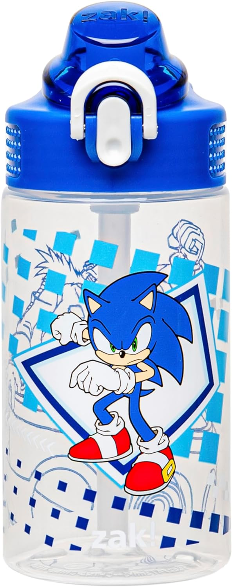 Zak Designs Sage Sonic the Hedgehog Water Bottle for School or Travel, 16Oz Durable Plastic Water Bottle with Straw, Handle, and Leak-Proof, Pop-Up Spout Cover (Sonic, Eggman) image number 2