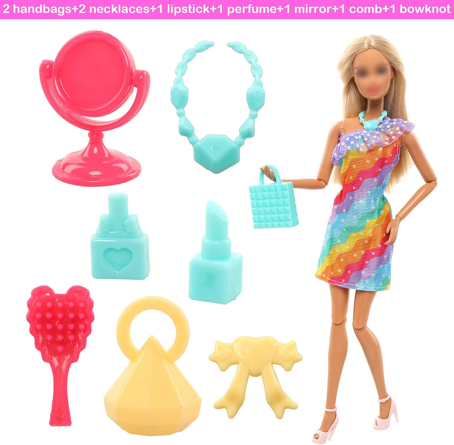 Barwa 57 Accessories Selected Randomly for 11.5 Inch 30 CM Dolls: 5 Fashion Dresses + 2 Clothes + 2 PCS Pants + 3 Wedding Dresses + 3 Swimsuits + 5 Mini Dresses + 37 Accessories image number 4