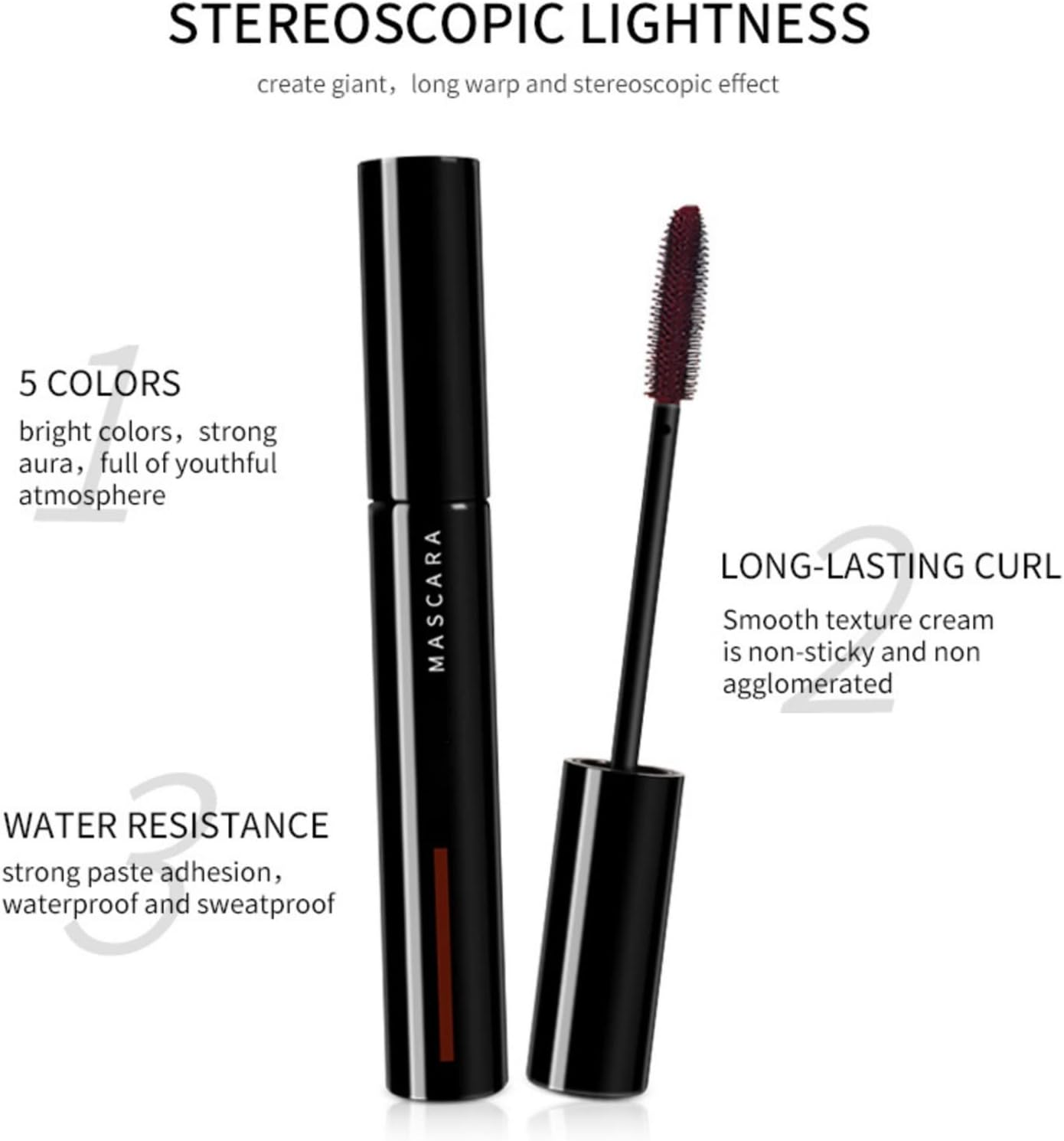 4 Colours Coloured Mascara, Colorful Mascara Blue Purple Green Red Mascara Waterproof Mascara, Length Volume, Long-Lasting Charming Rainbow Color 4D Silk Fiber Lash Volume-Effect image number 1