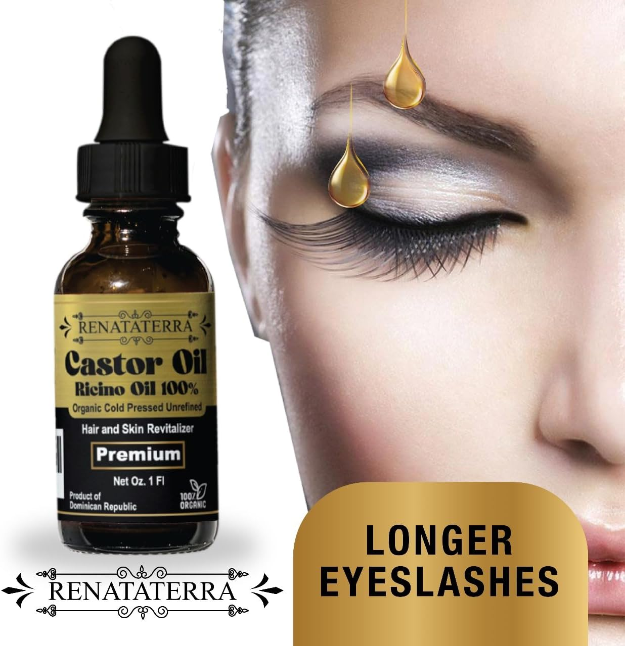 Renataterra Aceite De Ricino Dominicano Prensado En Frio 1 Oz - Para El Crecimiento Del Cabello, El Rostro, El Cuero Cabelludo, Cejas Y Pesta&ntilde;as M&aacute;s Gruesas., Ambar image number 2