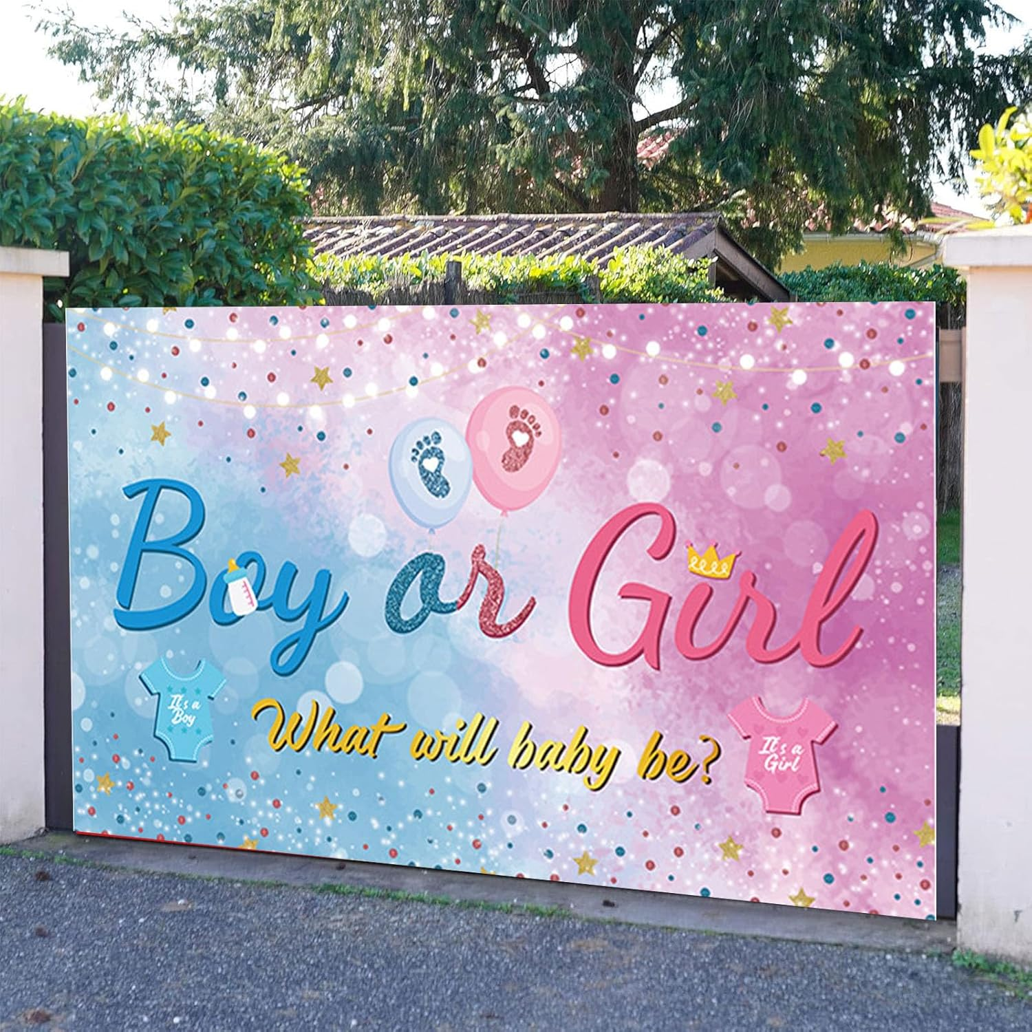 Gender Reveal Backdrop Banner,Gender Reveal Banner Boy or Girl Gender Reveal Background Baby Shower Party Decor 70.8 X 43.3 Inch image number 1