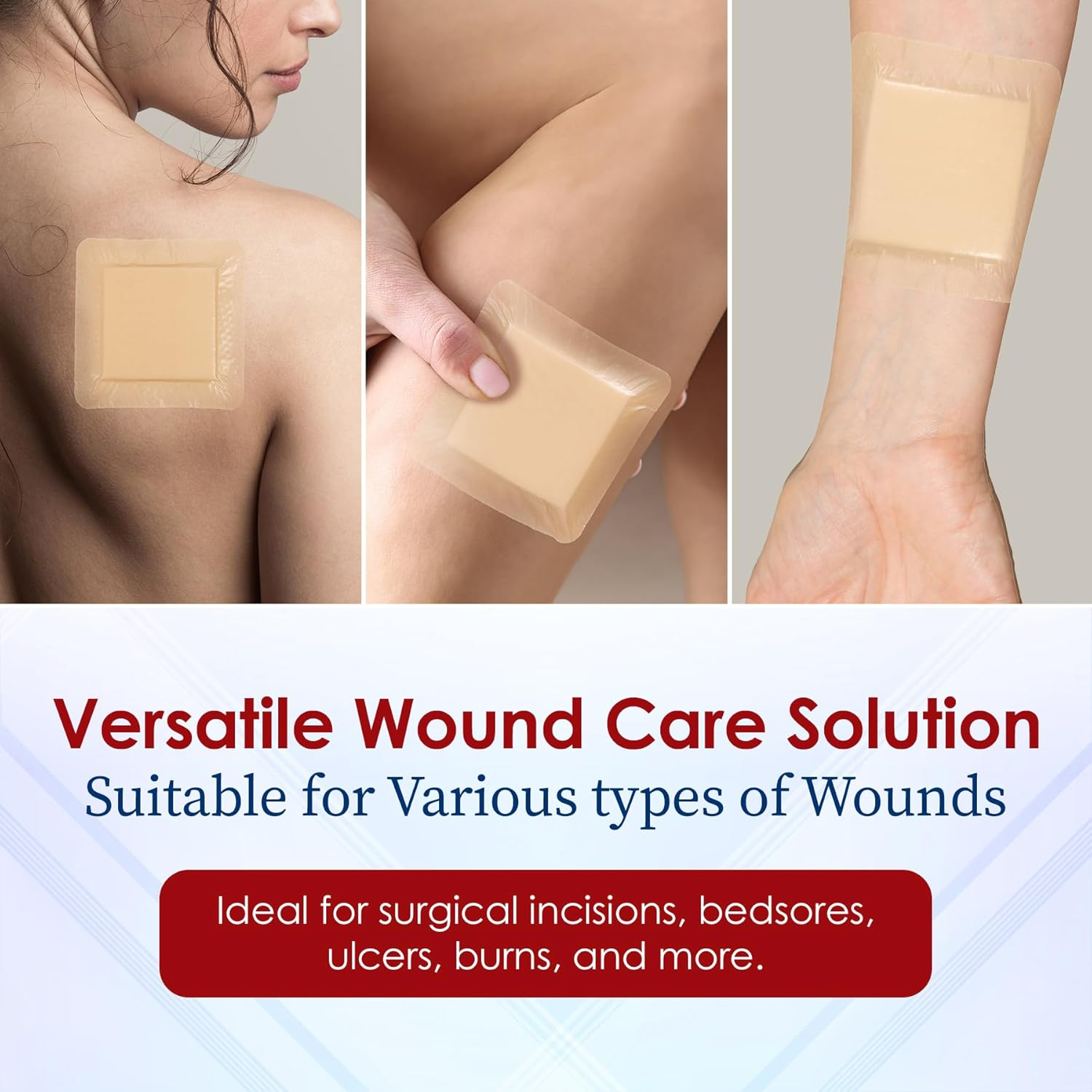 Medca Silicone Foam Dressing W/Adhesive Border 4"X4" (Pack of 10) Waterproof Silicone Bandages for Wounds, Highly-Absorbent Wound Dressing Bandage Care for Bed Sore Bandages, Pressure Sores, Ulcers image number 1