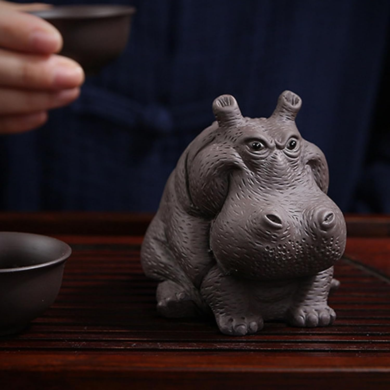 Handmade Purple Clay Hippo Figurine, Symbol of Prosperity, Tea Lovers, Home Office Decor, 3.7In image number 6