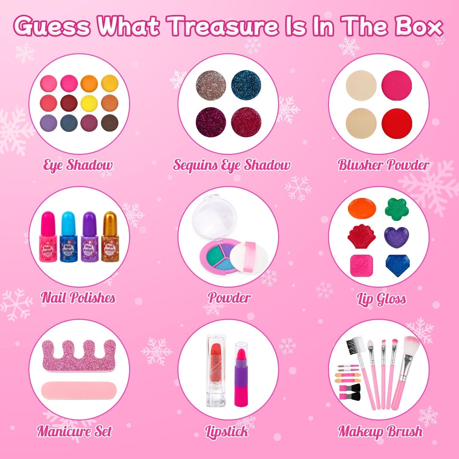 58Pcs Kids Makeup Kit for Girl，Play Real Makeup Girls Toys,Washable Make up for Little Girls,Non Toxic Toddlers Cosmetic for Children Age 3-12 Years Old (Pink) image number 4