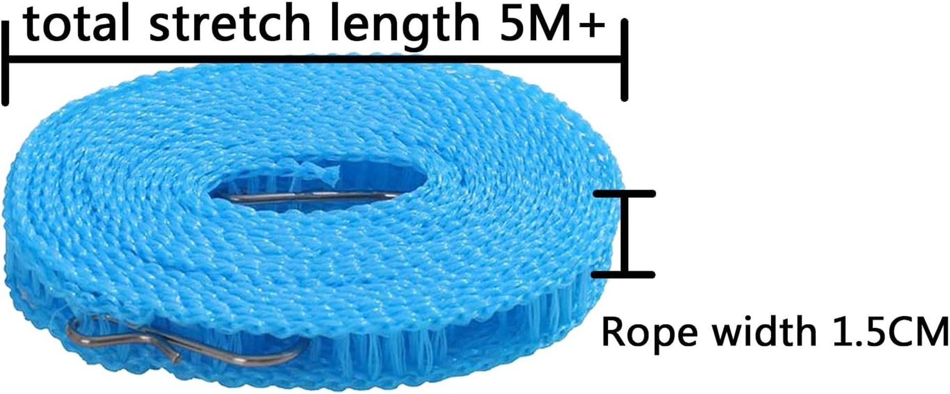 (5M) Clothesline, Windproof Clothes Drying Rope, Portable Travel Clothesline, Adjustable for Indoor Outdoor Laundry Clothesline, Nylon Clothes Rope, Hanger for Camping Travel Home