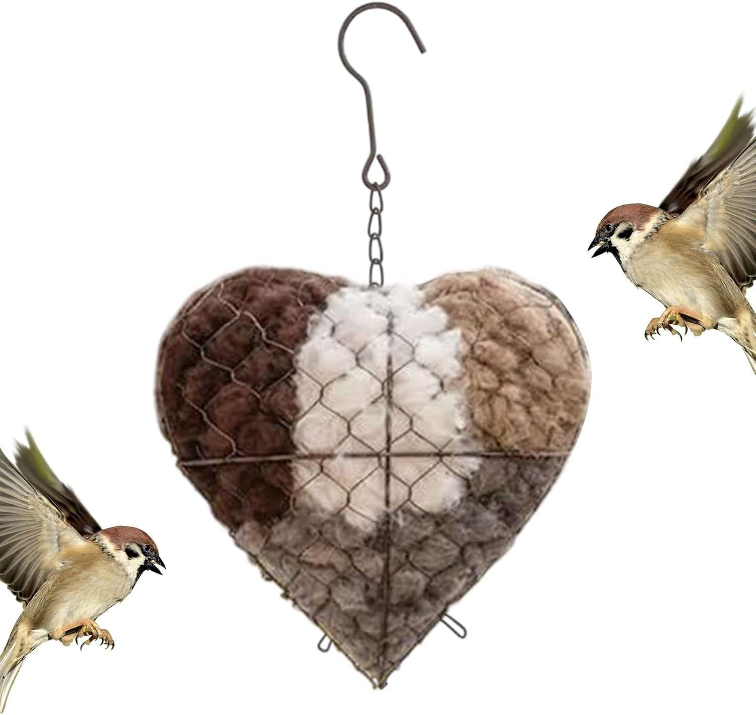 Handmade Fiber Bird Nesting Heart - Refillable Hangable Bird Nesting Material | Heart-Shaped Outdoor Hummingbird Winter Shelter | Hummingbird Fiber Nest Boxes for Outside image number 5