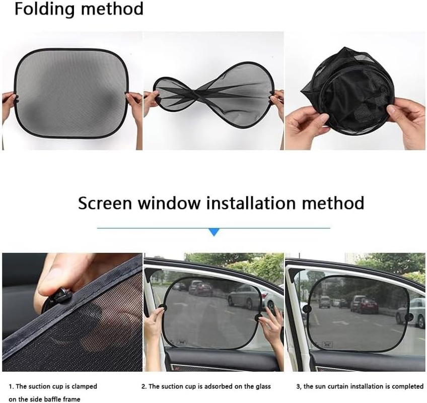 Car Window Shade for Side Windows, Foldable Double-Layer Mesh Sunshade with Strong Suction Cups, UV Protection Heat Block for Kids Pets, Universal Fit Car Sunshade (5Pcs)