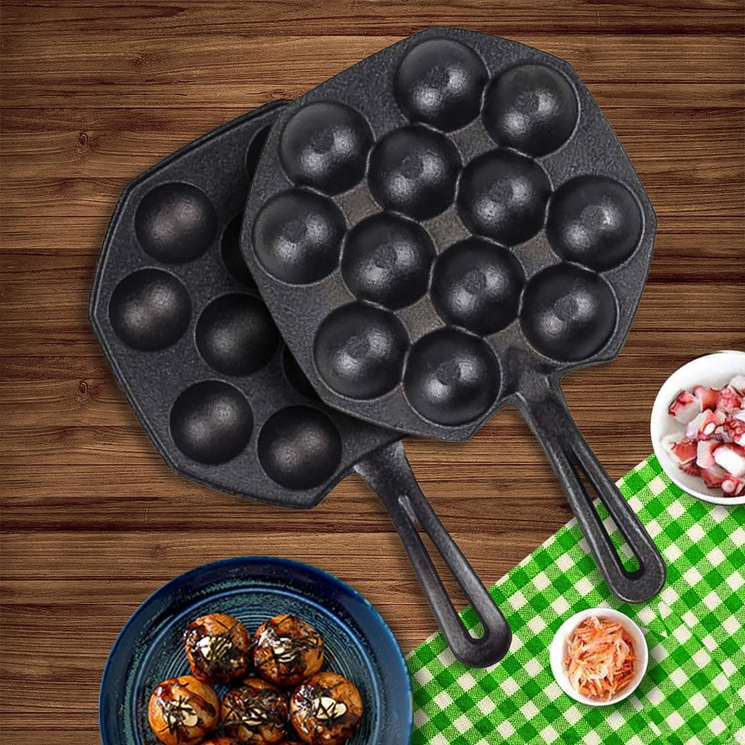 SOGA 18CM Cast Iron Takoyaki Fry Pan Octopus Balls Maker 12 Hole Cavities Grill Mold image number 3