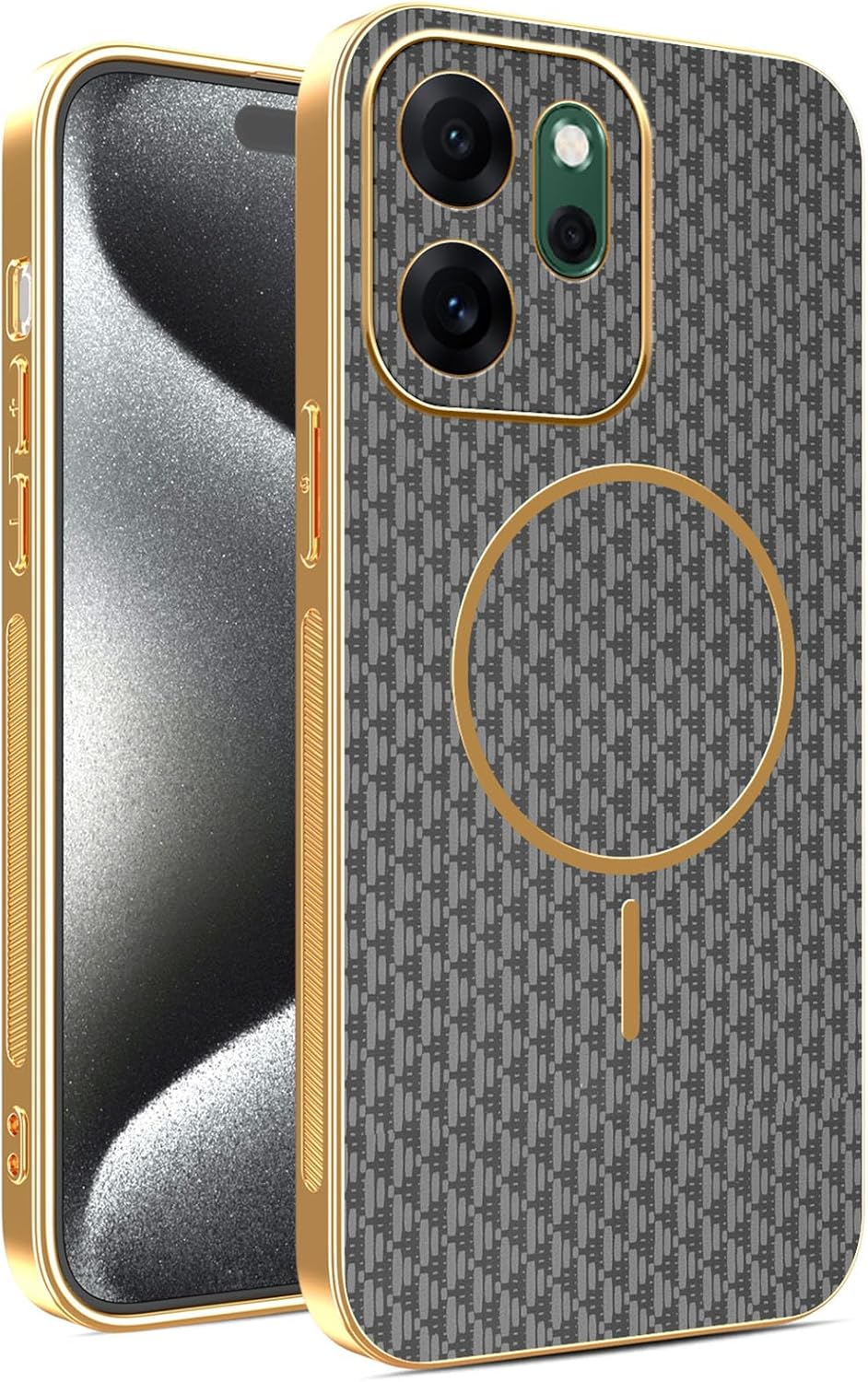 UPLAI Mobile Phone Case for Oppo Reno 14 FS (Oppo Reno 14F 5G/4G), Premium Leather Case Magnetic Wireless Charging Camera Protection Protective Case Electroplated Frame Shockproof Thin Grey image number 5