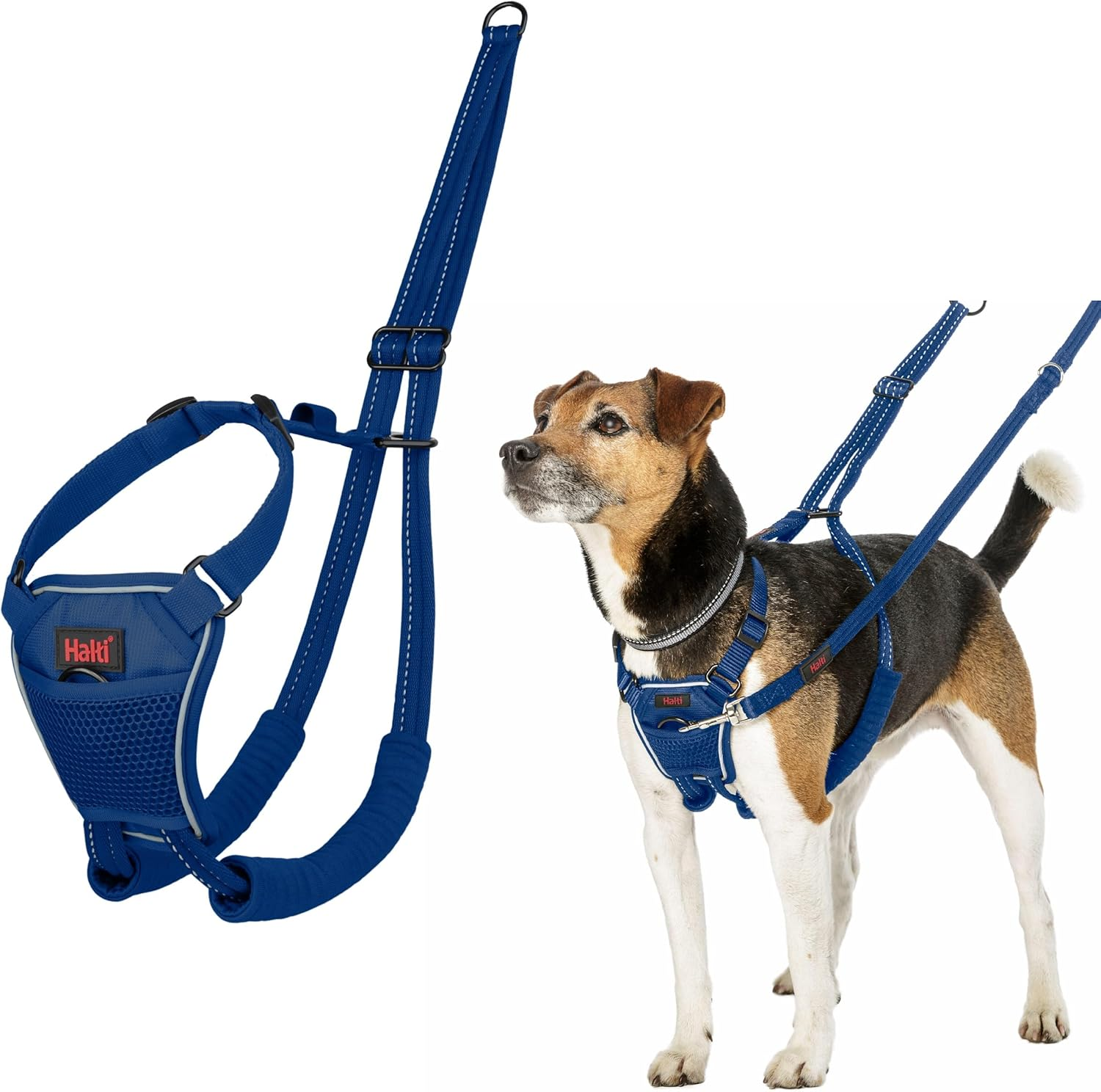 HALTI No Pull Anti-Pull Harness - Prevents Your Dog from Pulling on the Lead, Padded Chest and Leg Strap, Reflective Strap Material, Easy Adjustment and Use (Size M, Walnut Brown)