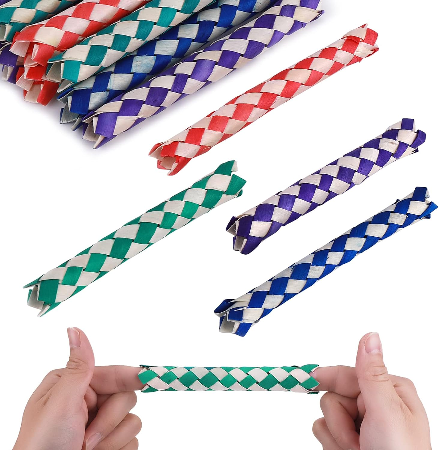 Prasacco 24 Pcs Chinese Finger Traps Classic Bamboo Finger Trap Cool Birthday Party Favors Goodie Bag Stuffers (4 Colors Random) image number 3