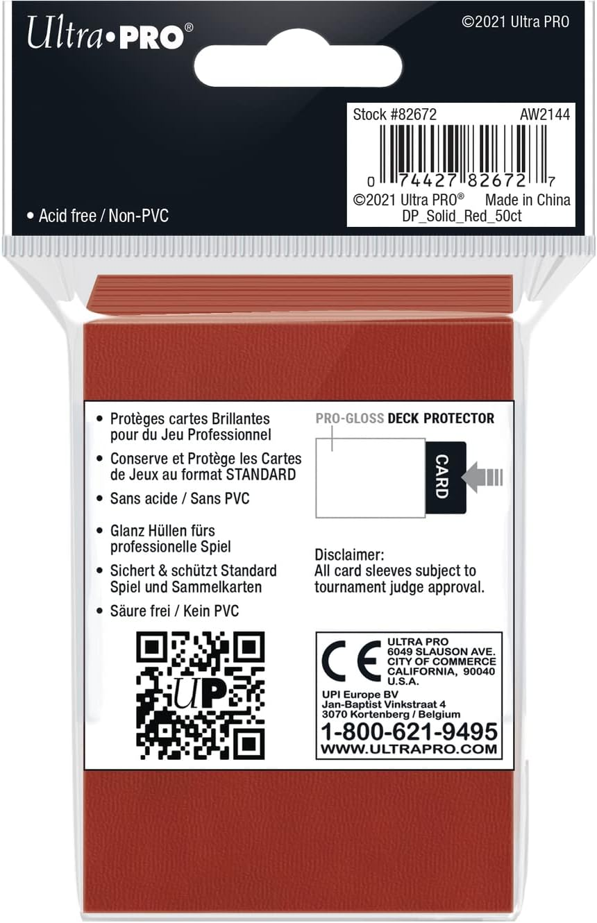 Ultra Pro Pro-Gloss Standard Deck Protector Sleeves, Red (Pack of 50) image number 1
