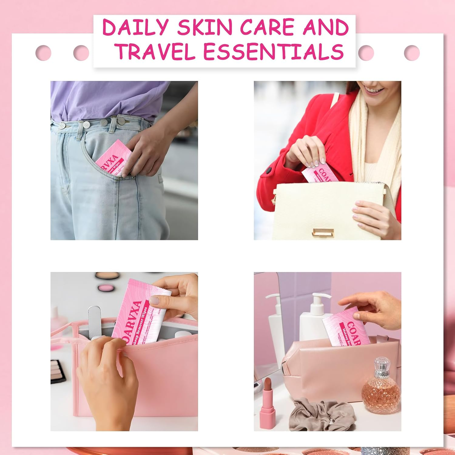 EDTOY Mini Deodorant 50 Count Makeup Remover Wipes Mini Makeup Wipes Travel Face Makeup Wipes Individually Wrap for Mascara Lipstick Oil Dirt Face Skin Hypoallergenic Alcohol-Free (50) image number 6