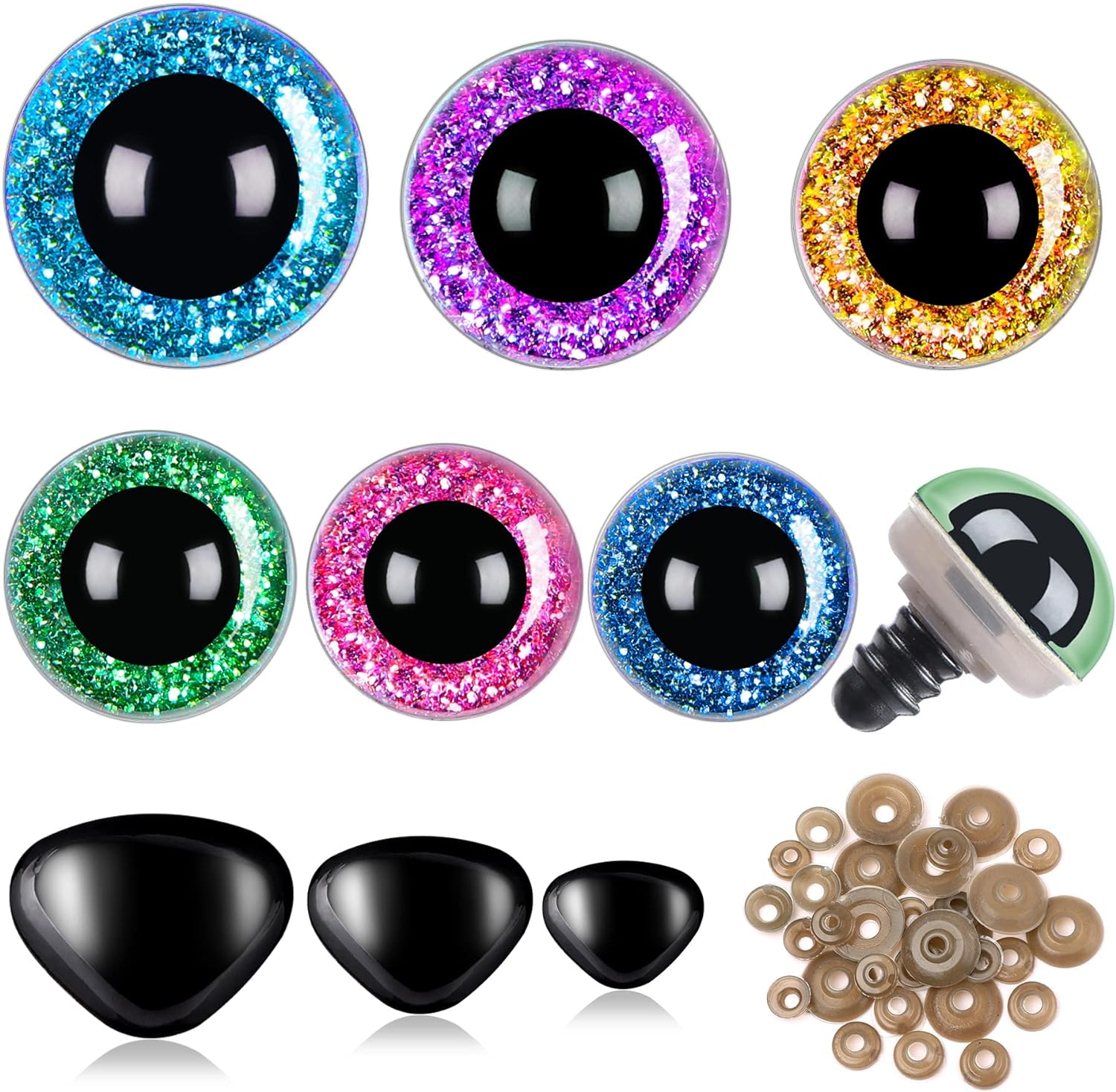 UPINS 90Pcs Safety Eyes and Noses for Amigurumi Large Plastic Craft Crochet Eyes for Stuffed Animals DIY Puppet Bear Toy Doll Making Supplies