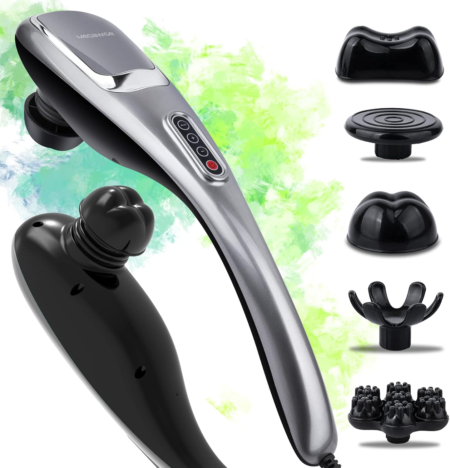 MEGAWISE Massager Handheld Deep Tissue Neck Back Massager for Shoulders, Waist, Legs, 3600 RPM Powerful Motor Electric Neck Massager with 5 Nodes & 5 Speeds, Knotty Muscle Relief image number 1