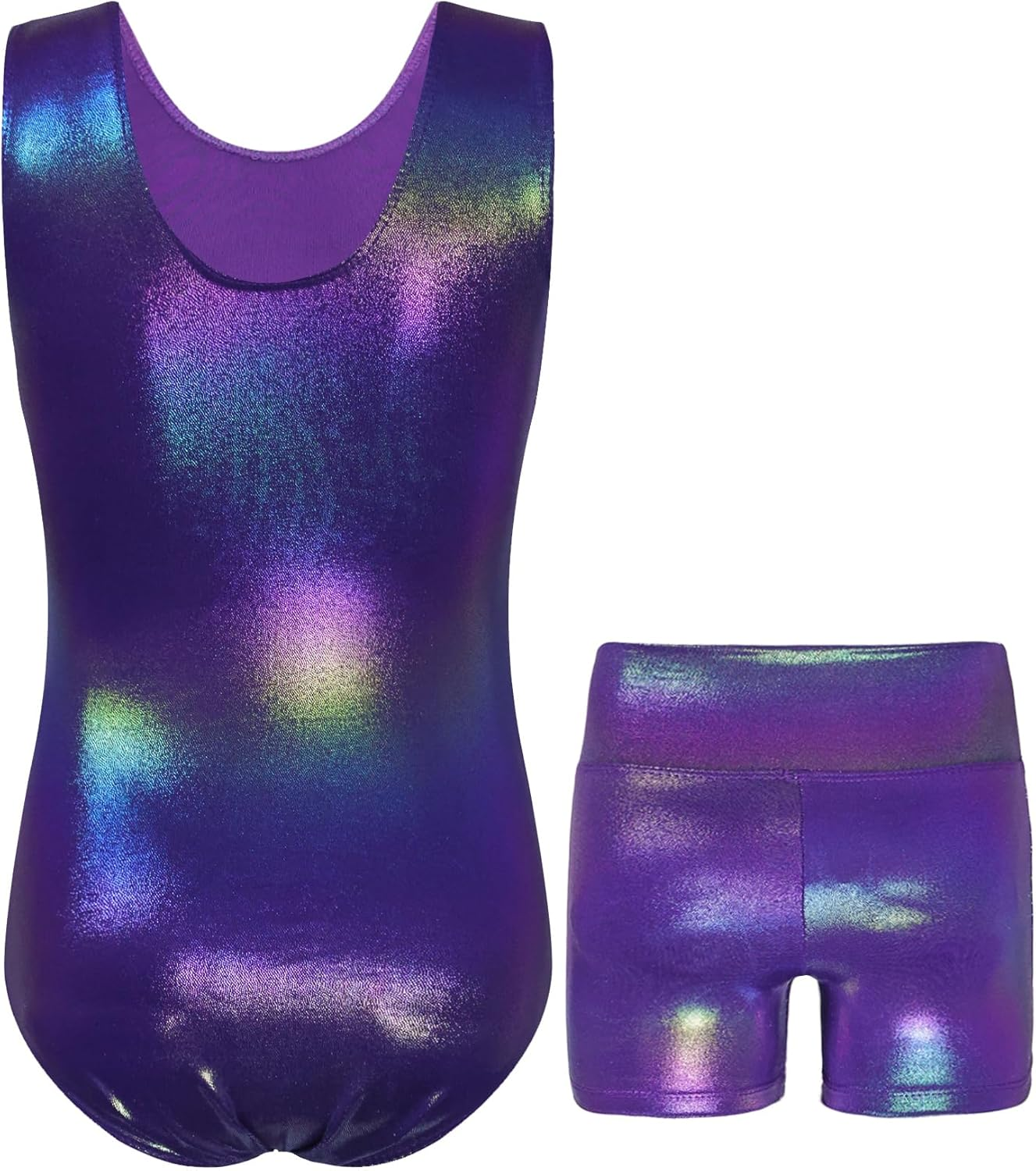 Gymnastics Leotards for Girls Sparkly Tumbling Bodysuits with Shorts Athletic Activewear Sleeveless Dance Outfit image number 3