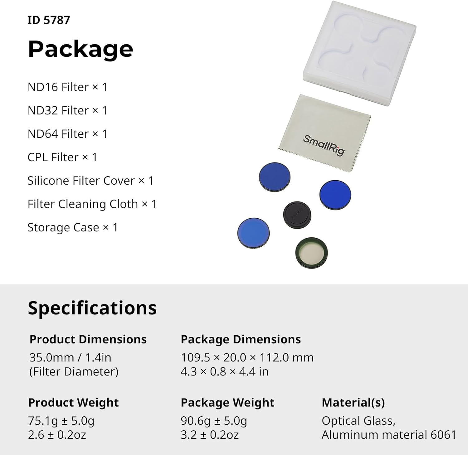 SMALLRIG Action Camera Filter Kit for DJI Osmo Nano, Includes CPL Polarizing Filter, ND16, ND32, and ND64 Filters - 5787 image number 1