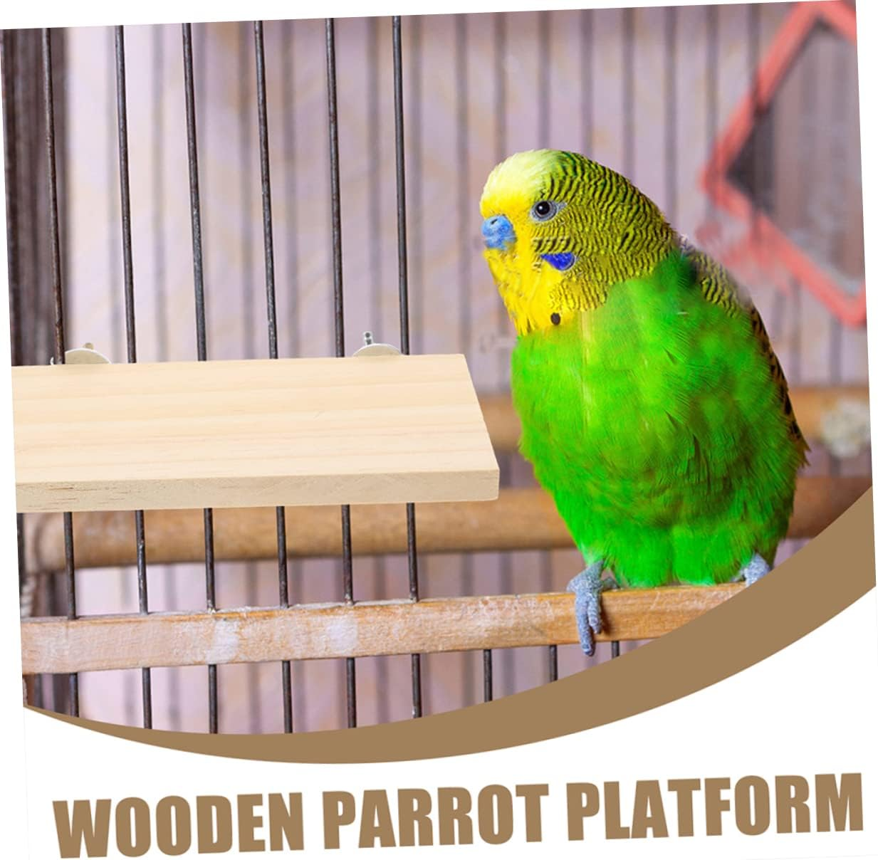 ERINGOGO Bird Perch Platform Flat Wooden Parrot Playground Durable Cockatiel Accessory for Bird Cage Natural Wood Design for Exercise Balance Improvement - Khaki image number 3