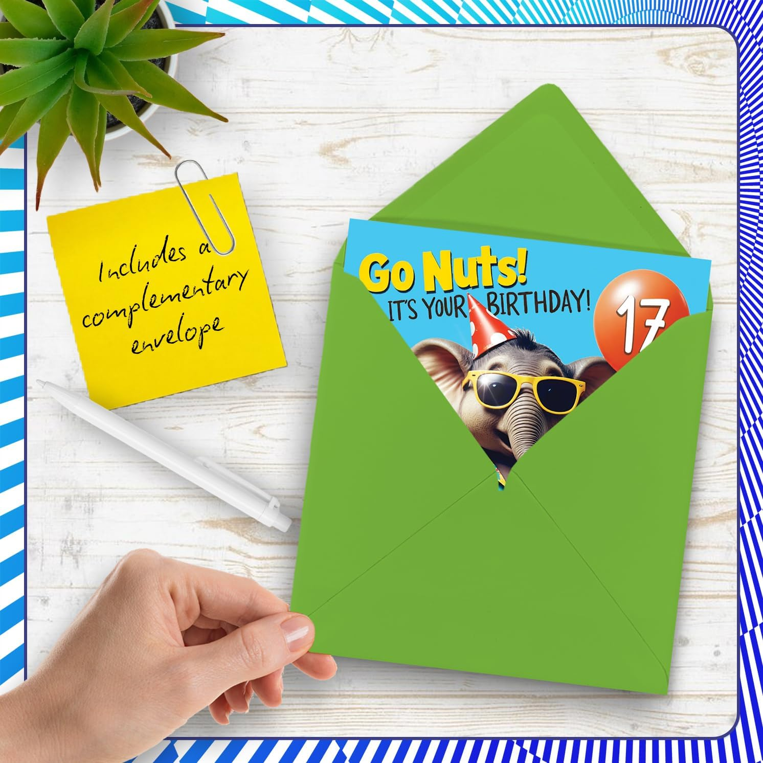 17Th Birthday Cards for Boys Girls - Elephant Go Nuts! Its Your Birthday! - Happy Bday Card for 17 Year Old Boy Girl Grandson Son Niece Sister, 145Mm Bday Greeting Cards image number 4