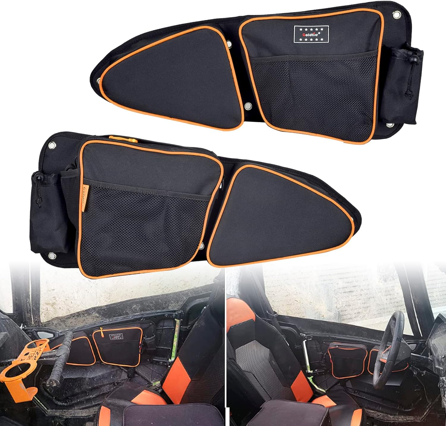 Goldfire RZR XP 1000 Accessories, RZR Door Bags Sxs Storage Bag Set W/Knee Pad for 2014-2020 Polaris RZR XP Turbo Turbo S 1000 S900(Orange Piping)