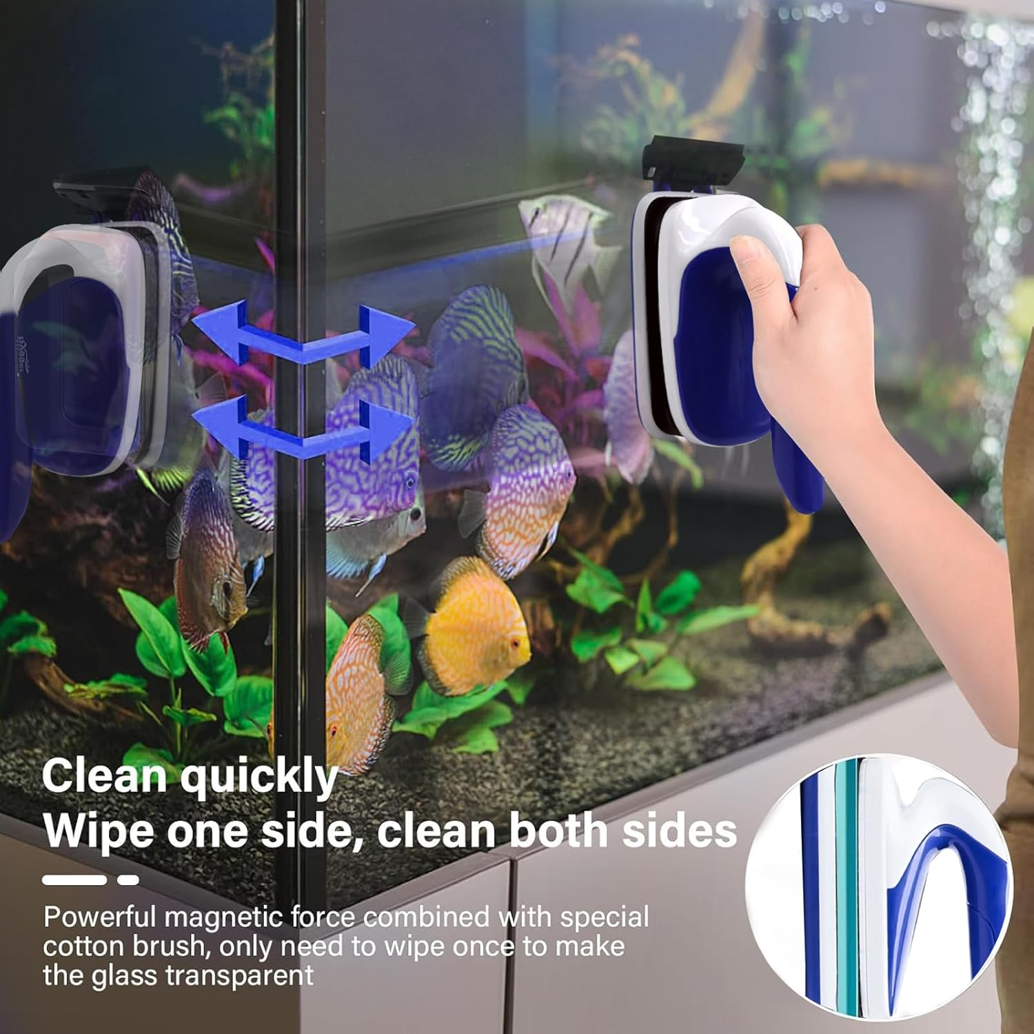Magnetic Aquarium Fish Tank Glass Algae Scrapers Glass Cleaner Scrubber Clean Brush with Ergonomic Handgrip Design [Floating,Scratch-Free,Non-Slip,Magnetizing] (L) image number 3