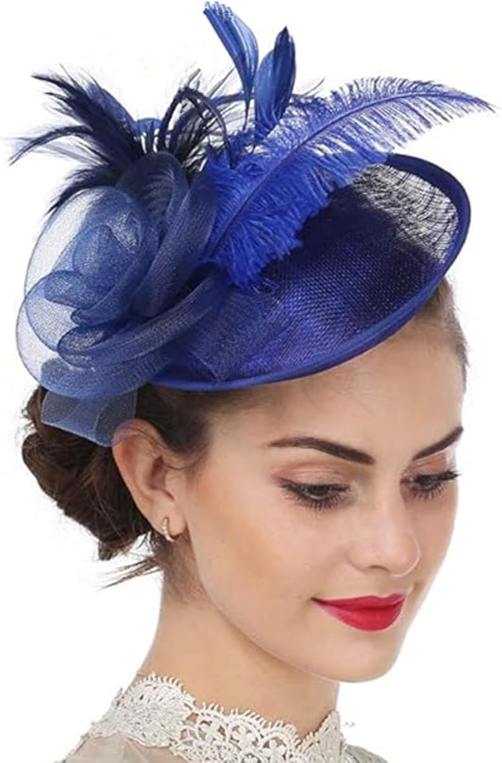 Feather Fascinator Hat with Hair Clip Flower Mesh Net Veil Wedding Race Hairpin Bowler Hat Elegant Royal Ascot Floral Derby Hat for Women Ladies Wedding Tea Party Church Cocktail Hair Accessories