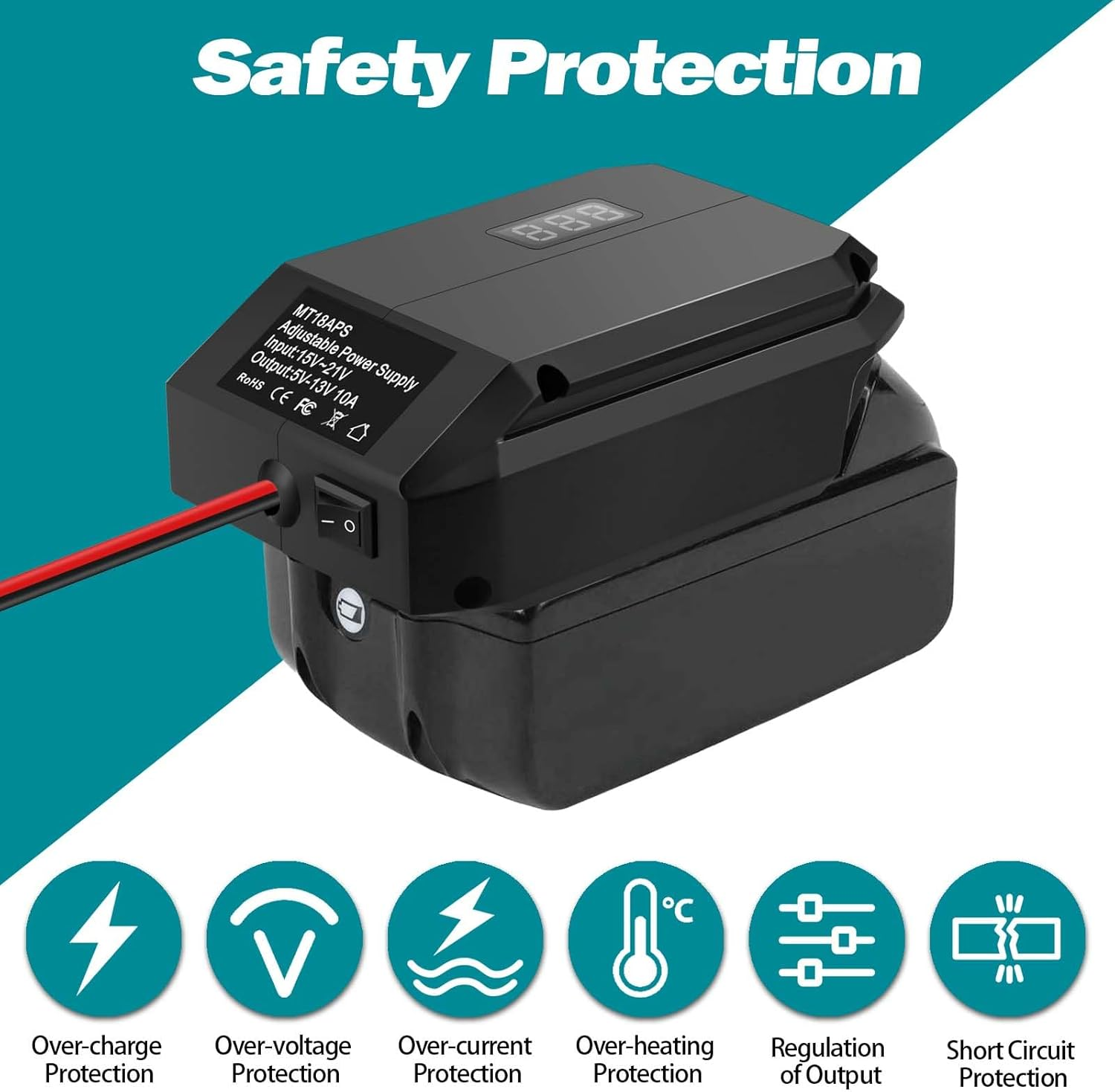 Step down Adapter for Makita Battery LXT, 18V to 12V Converter Voltage Regulator from 18V to 5V-13V Adjustment DIY Power Supply, with Cigarette Lighter Connector image number 5