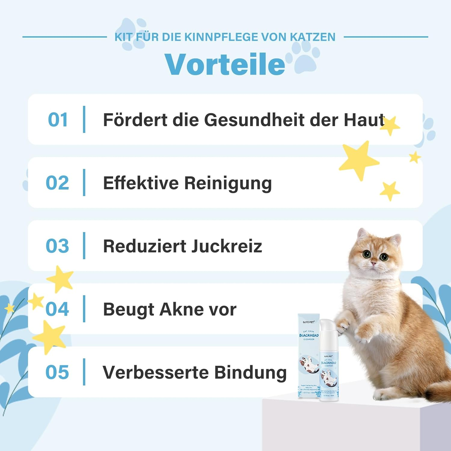 GJYC PET Cat Acne Cream, Cat Acne Chin Care Set - Gently Removes Cat Chin Blackheads, Equipped with Cat Acne Cleaning Brush, Nourishes Cat Chin Softness and Freshness, 30 Ml image number 1