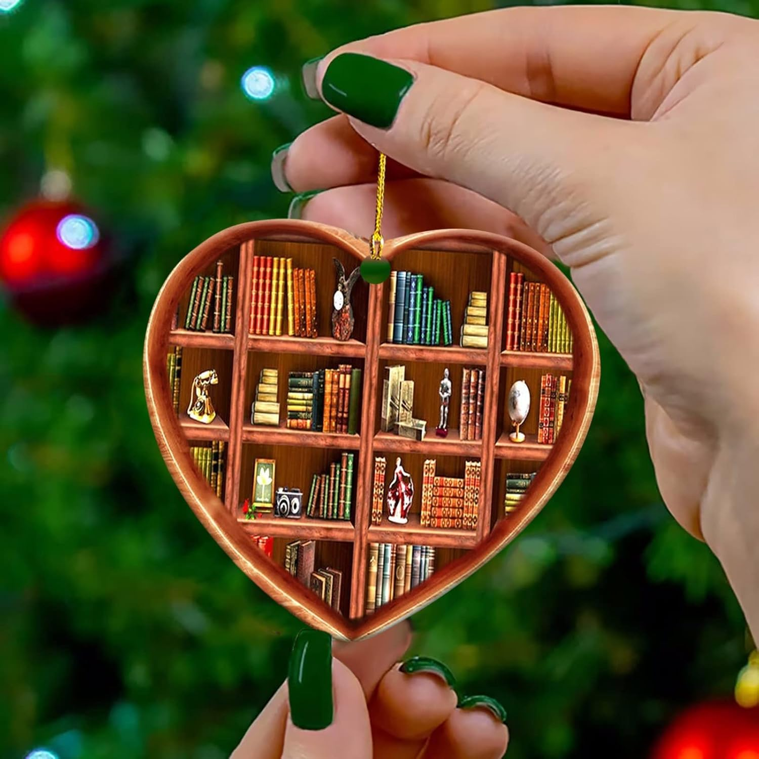 10 Pcs Book Lovers Heart Librarian Ornament,Books Stacked Ornament,Christmas Ornaments,Bookshelf Decor Ornaments,Library Ornament,Librarian Christmas Ornament - Heart image number 6