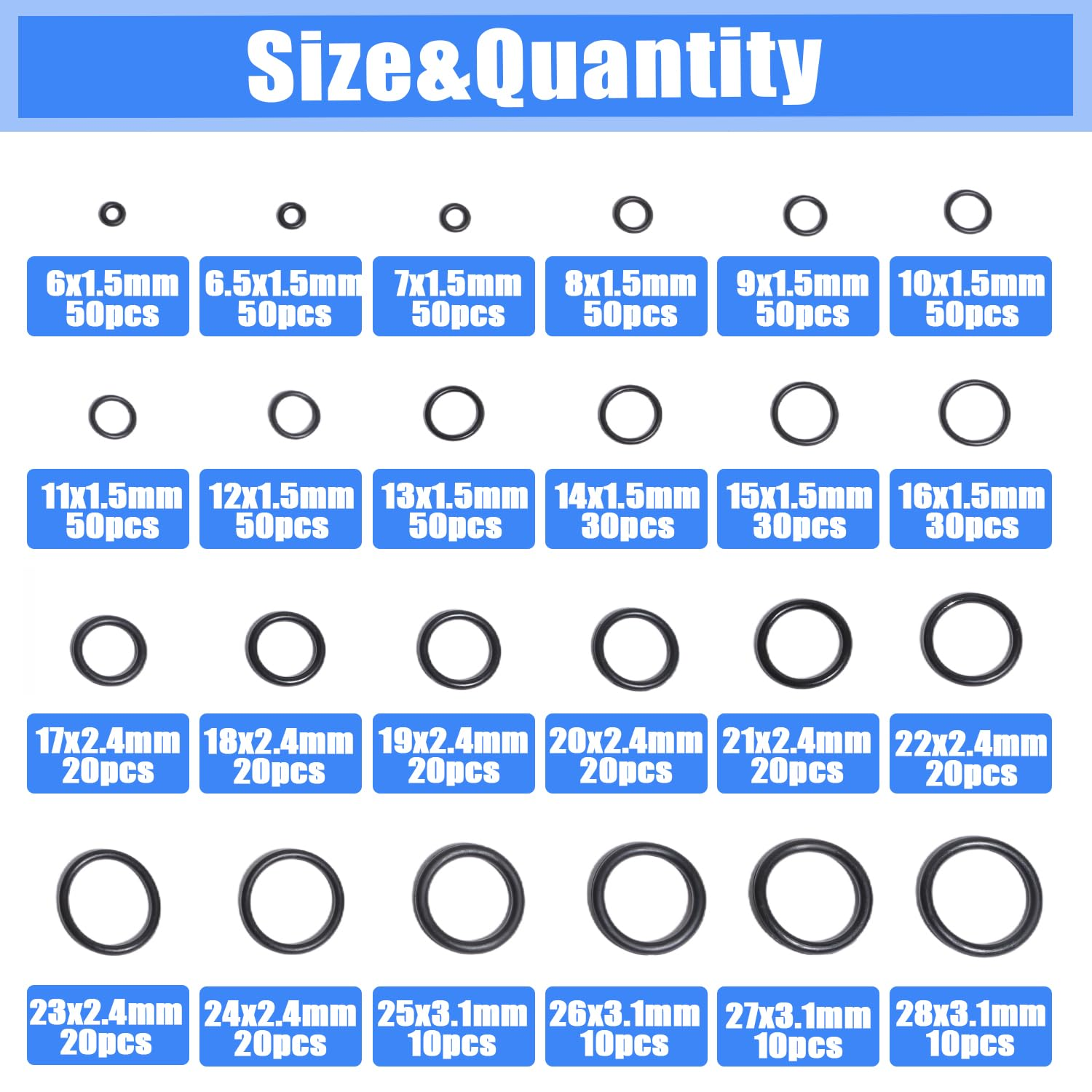 740 Pcs Rubber O-Ring Assortment Kit 24 Sizes Washer Gasket Set Pressure Washer Plumbing Sealing Repair Air or Gas Connections Automotive Repair O Rings Kit image number 3